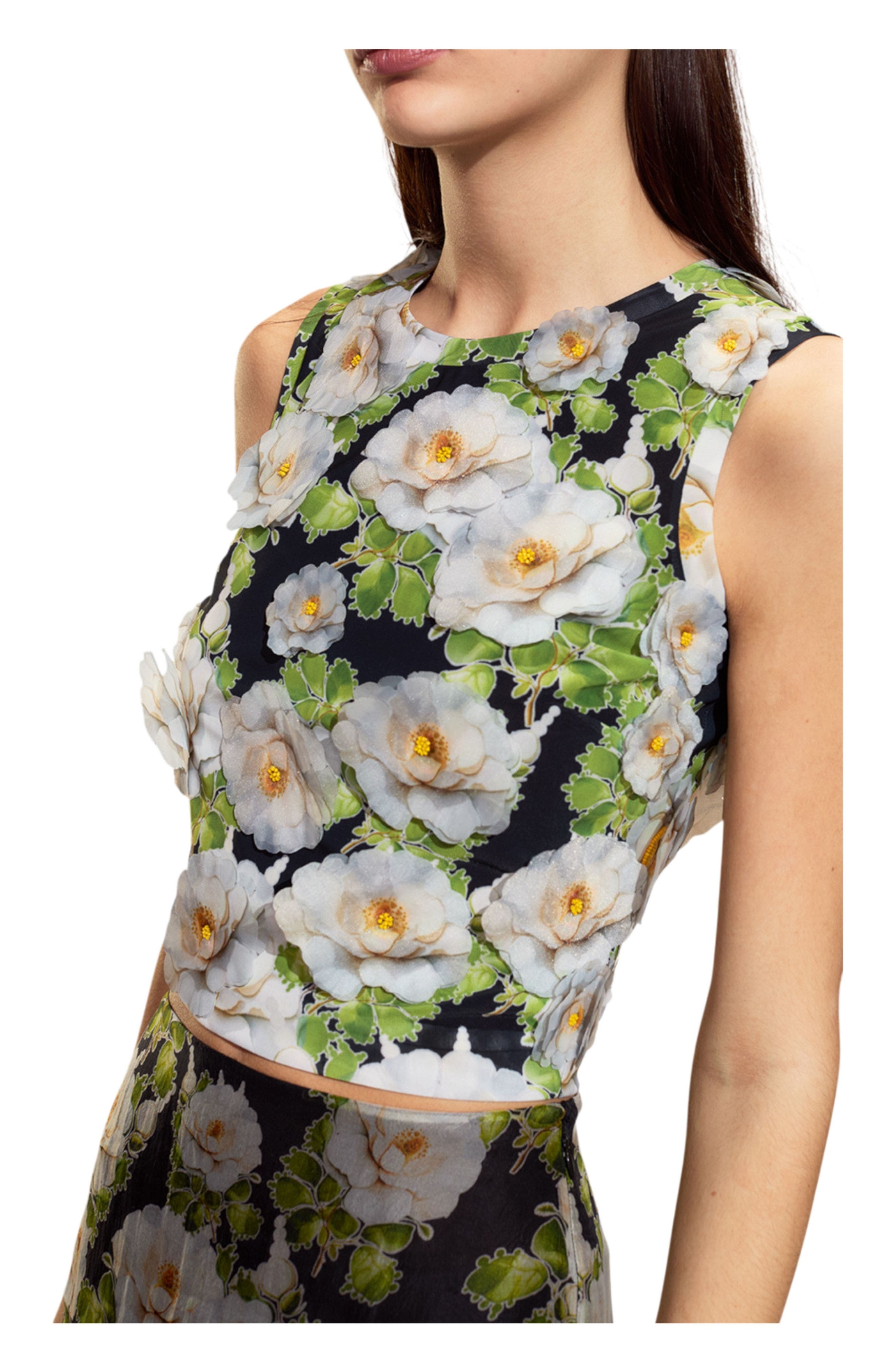 Cynthia Rowley Cornelia Flower Applique Top in Black Floral at Nordstrom - 3