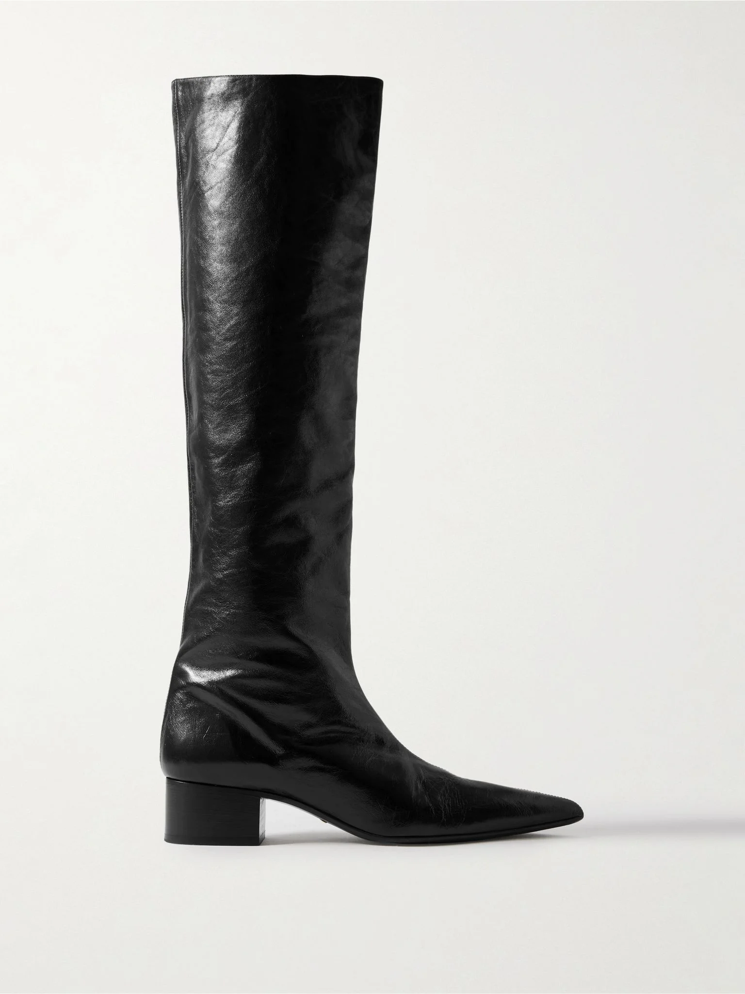 Andee crinkled-leather knee boots Black - 1
