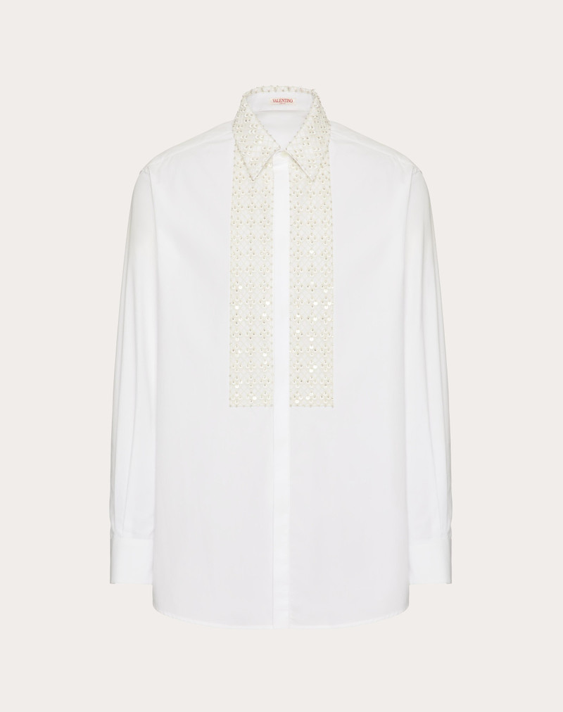 LONG-SLEEVED COTTON SHIRT WITH PLASTRON EMBROIDERED WITH SEQUINS AND BEADS 1