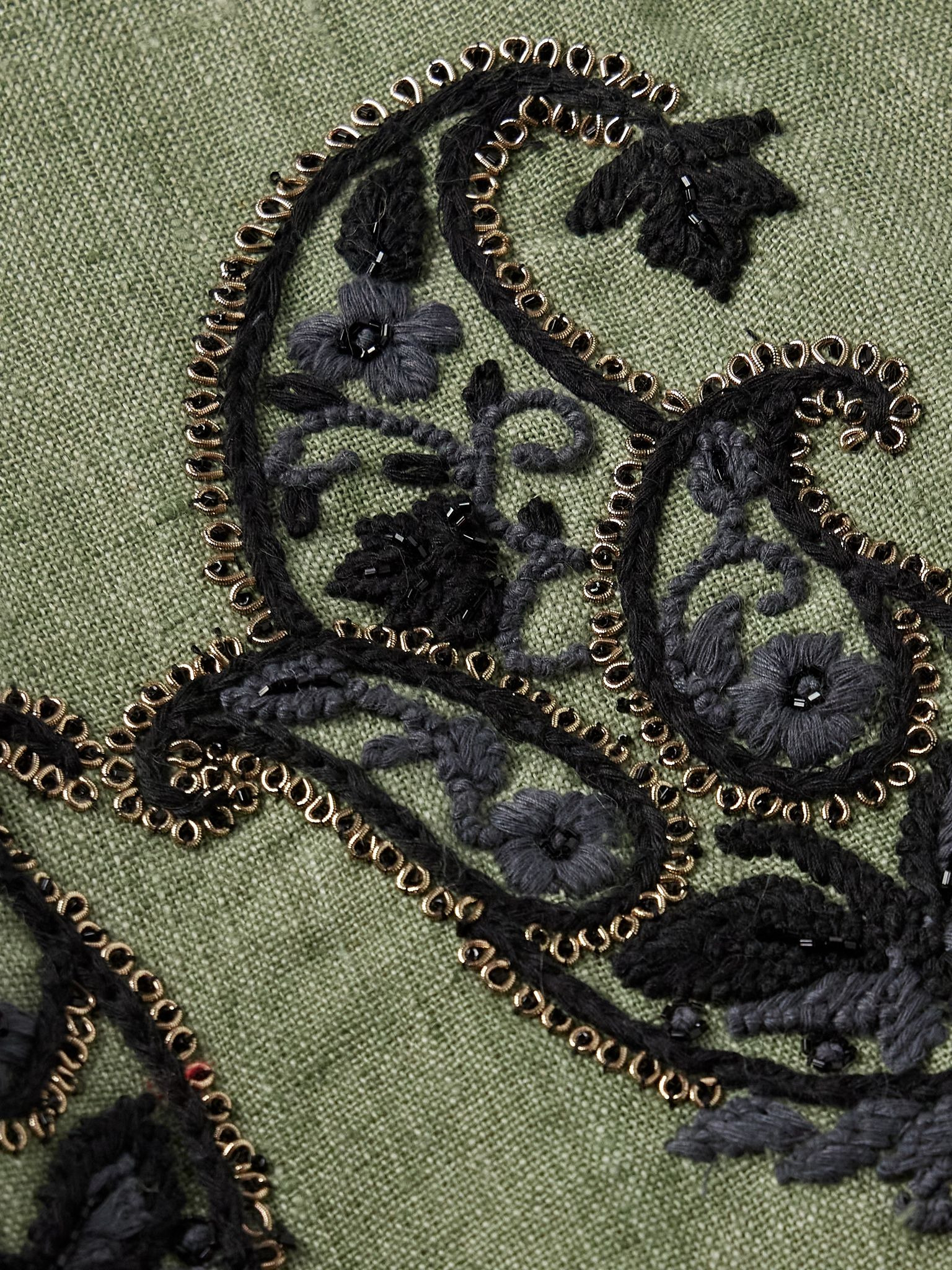 Embellished Linen Overshirt Green - 4