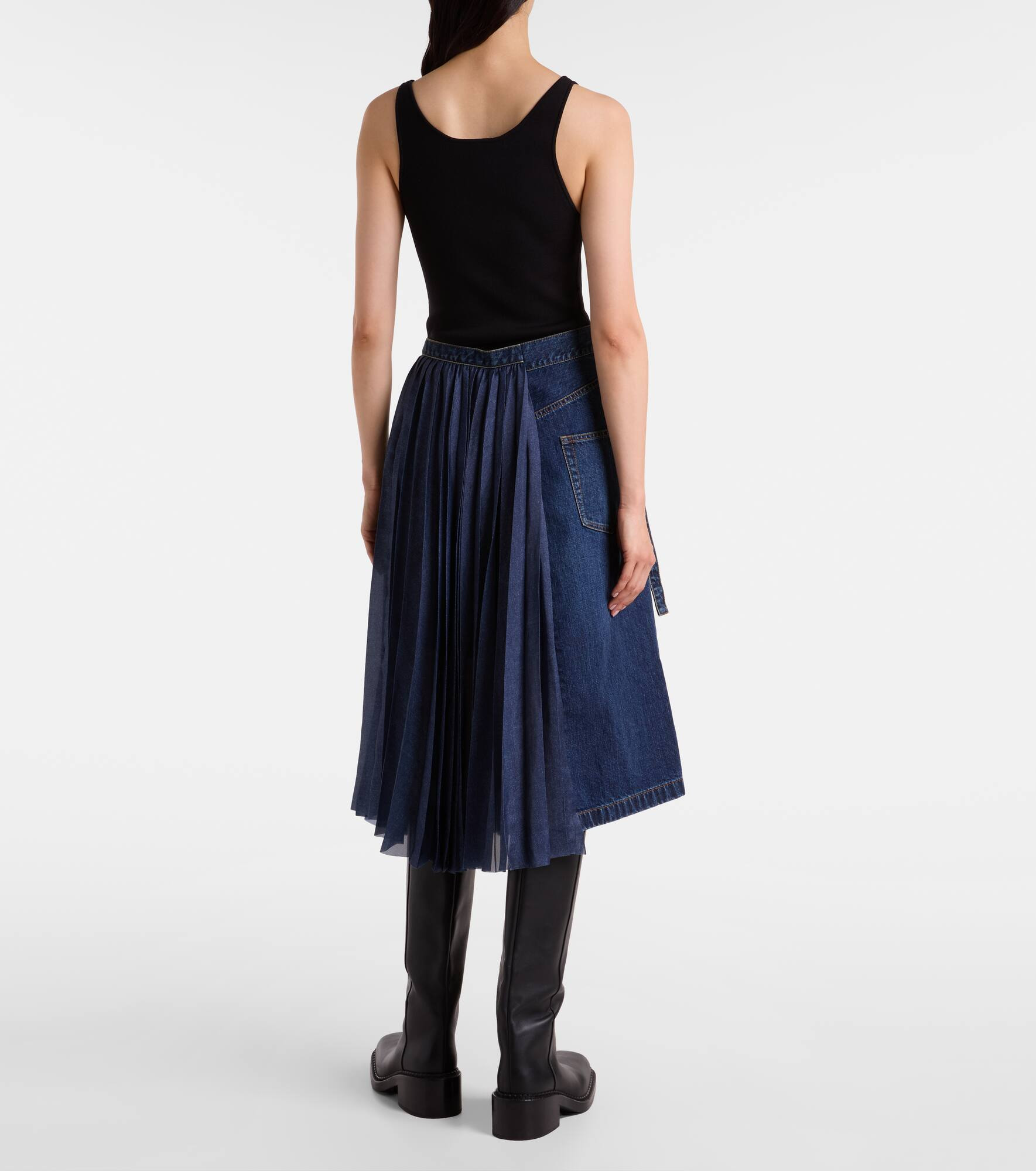 Pleated denim midi skirt - 3