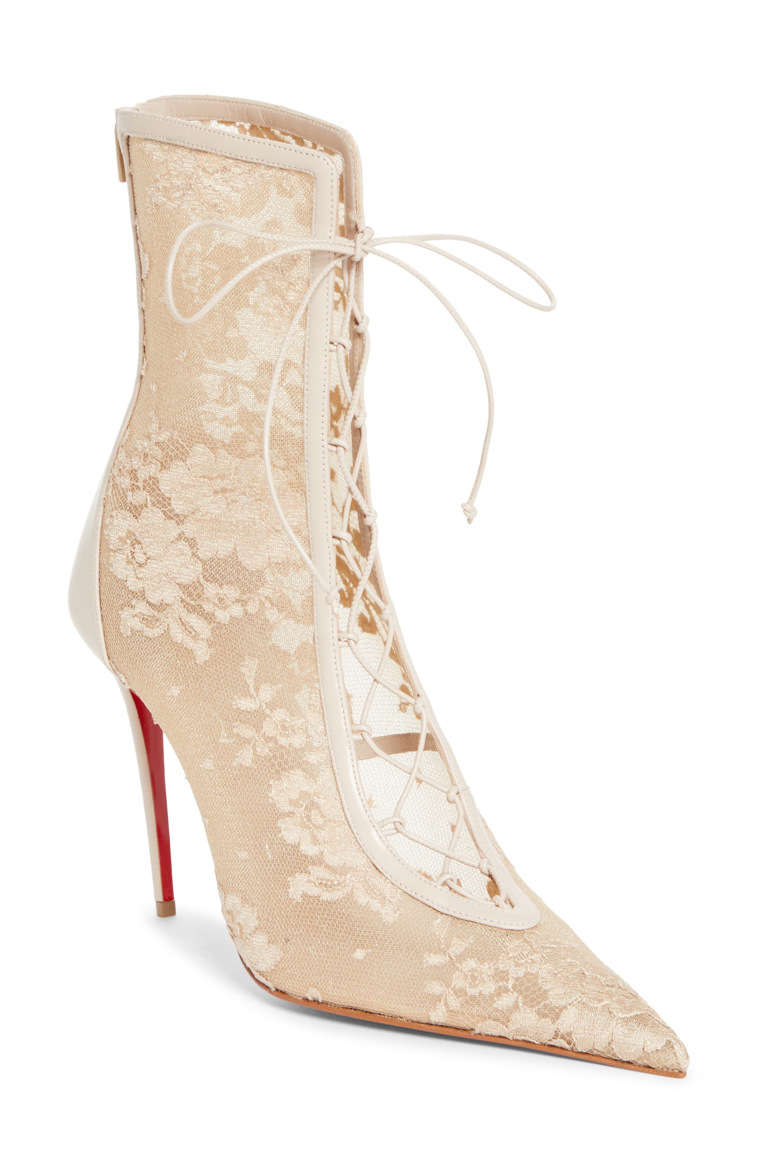 Christian Louboutin KM Lace Pointed Toe Bootie in Pearl at Nordstrom - 1
