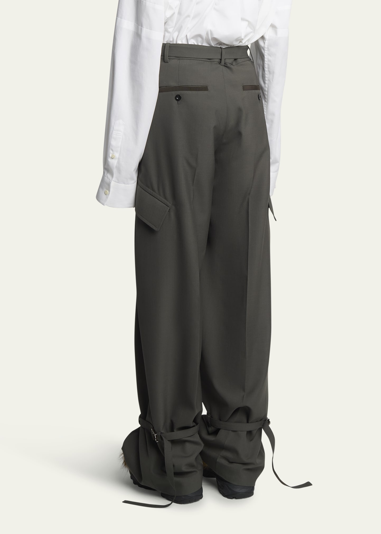 Belted Tapered Cargo Wool Suiting Pants - 3