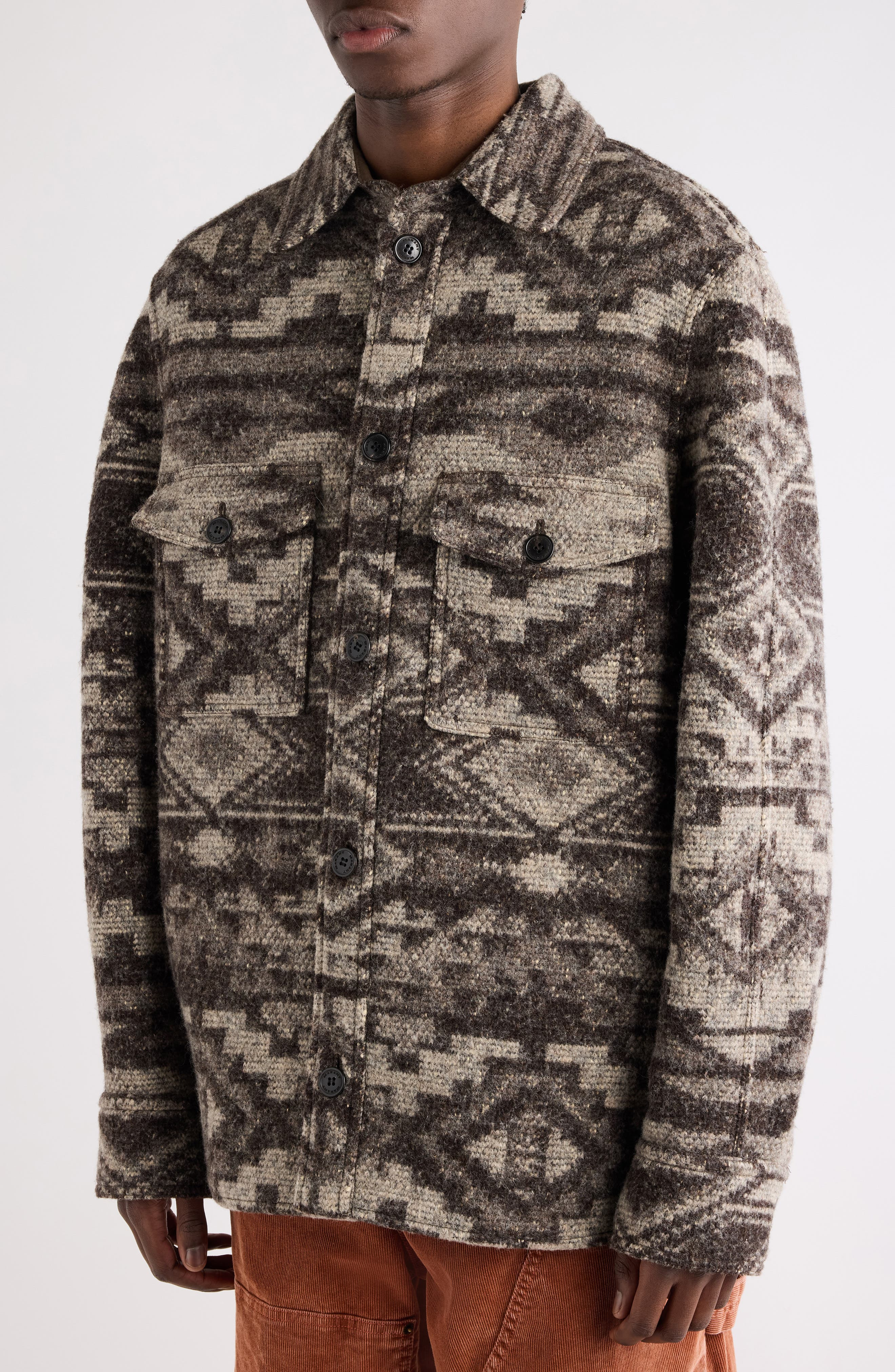 Isabel Marant Kervon Geo Pattern Peached Button-Up Jacket in Dark Brown at Nordstrom - 5