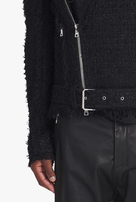 Black tweed jacket with gold-tone Balmain badge - 9