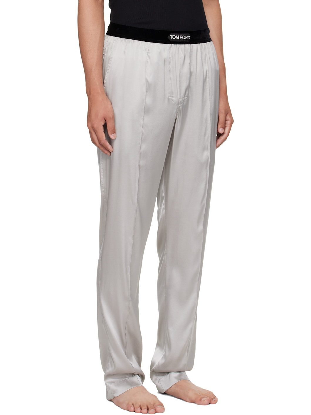 Gray Stretch Silk Satin Pyjama Pants - 2