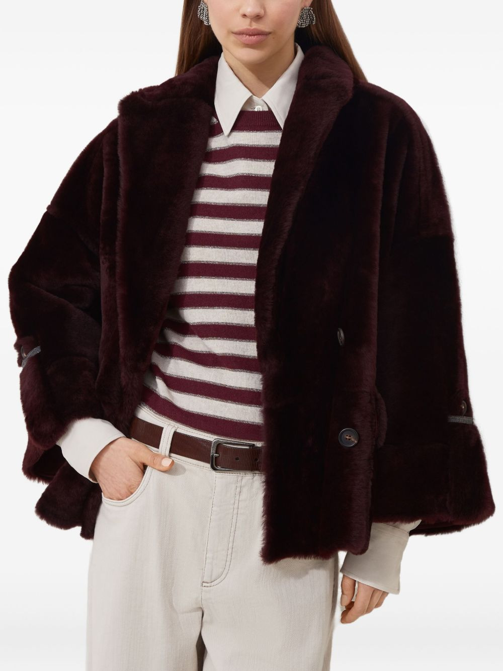 lamb-fur double-breasted jacket - 4