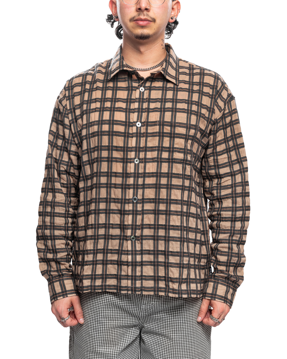 Sonoma Plaid LS Shirt Tan - 1