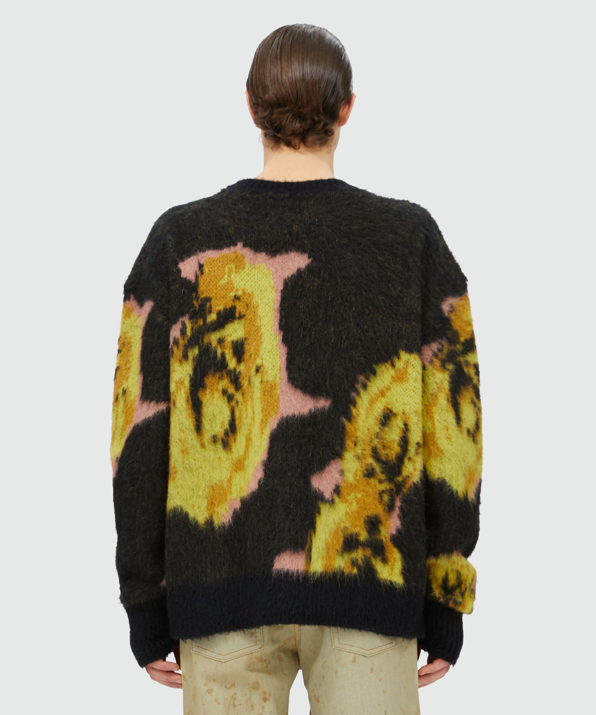 Black "Underground pixelled roses" blended wool mohair sweater - 3