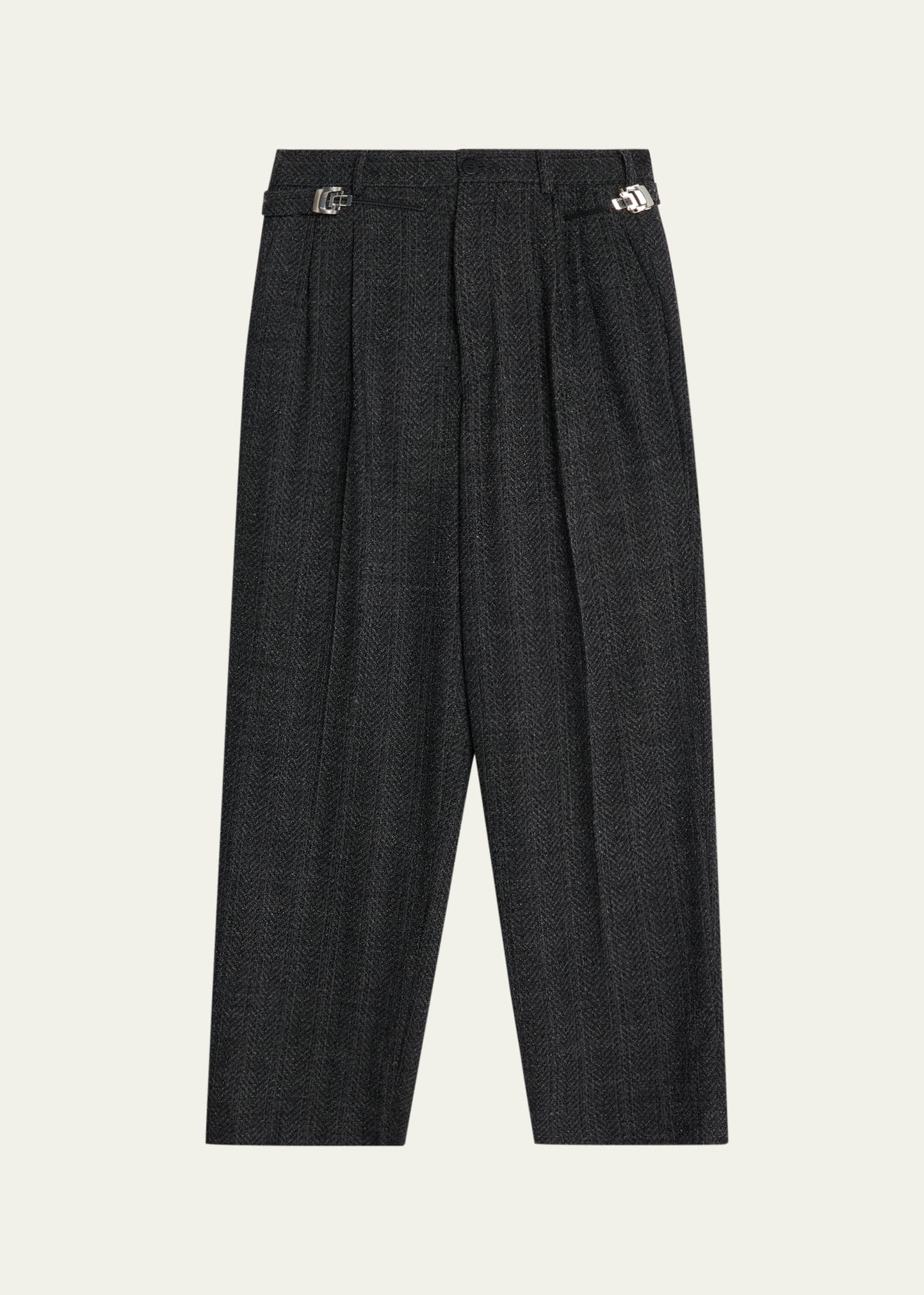 Men's Regolatore Relaxed Wool Herringbone Pleated Pants - 1
