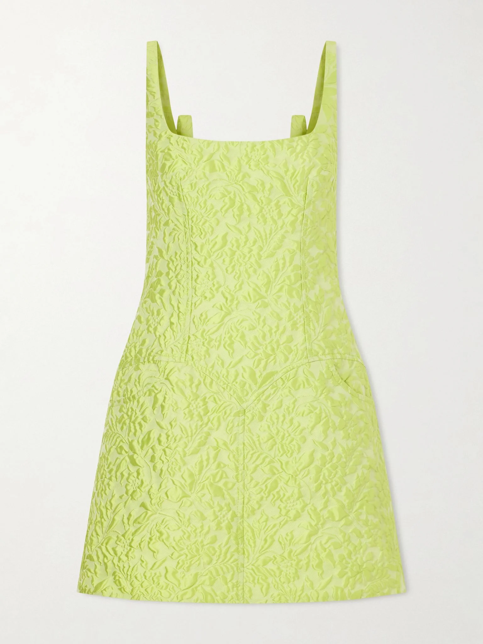 Floral silk-blend jacquard mini dress Bright green - 1