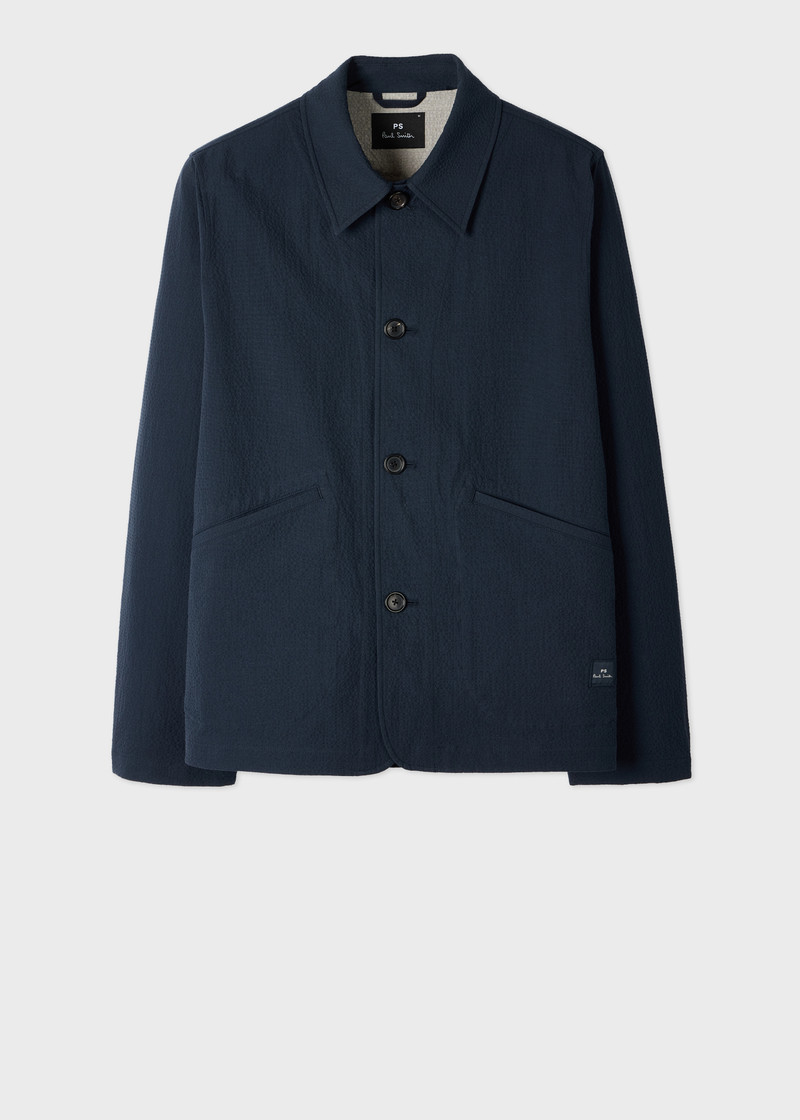 Navy Stretch-Cotton Seersucker Jacket 1