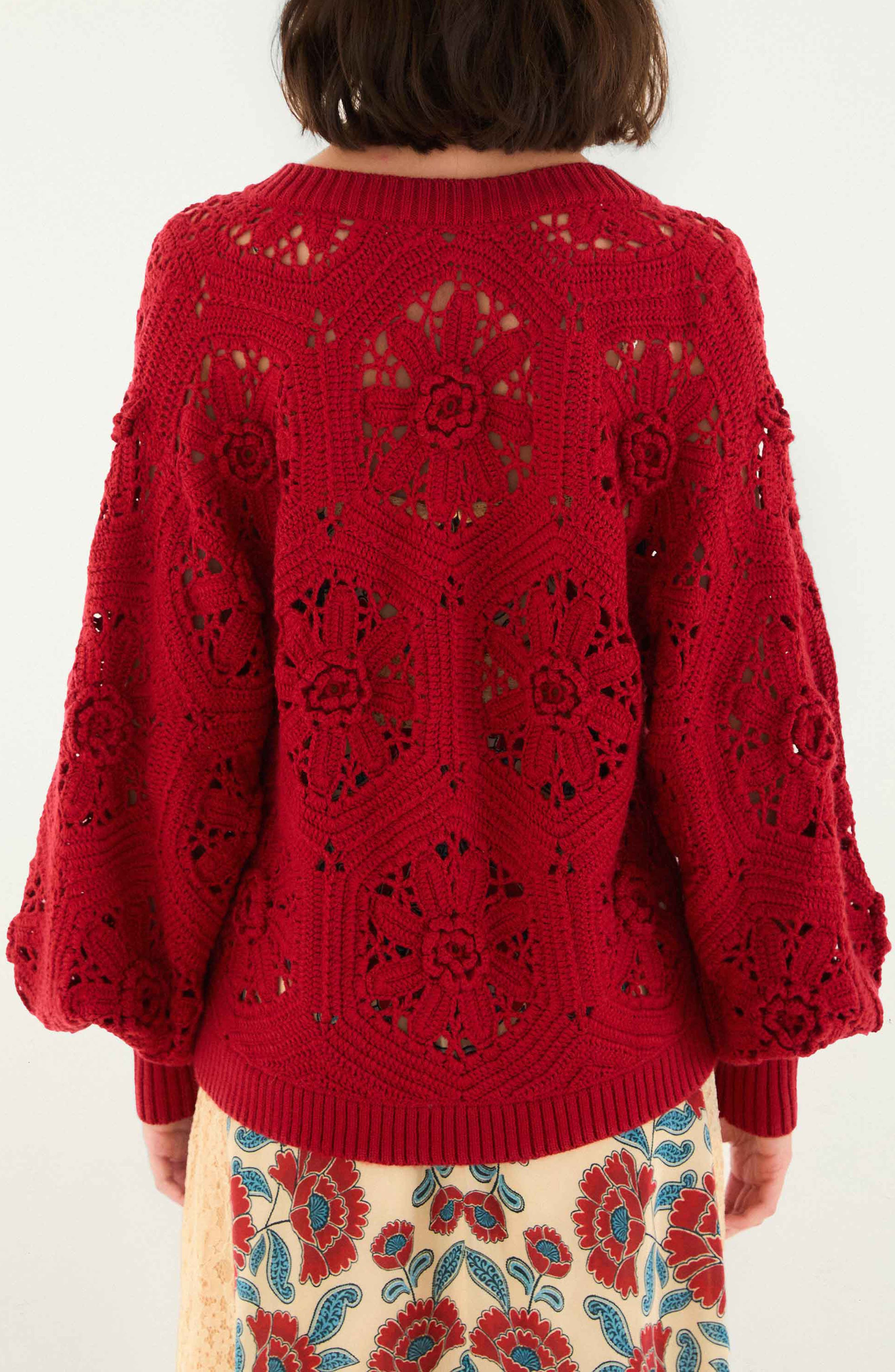 FARM Rio Floral Crochet Cardigan in Red at Nordstrom - 2