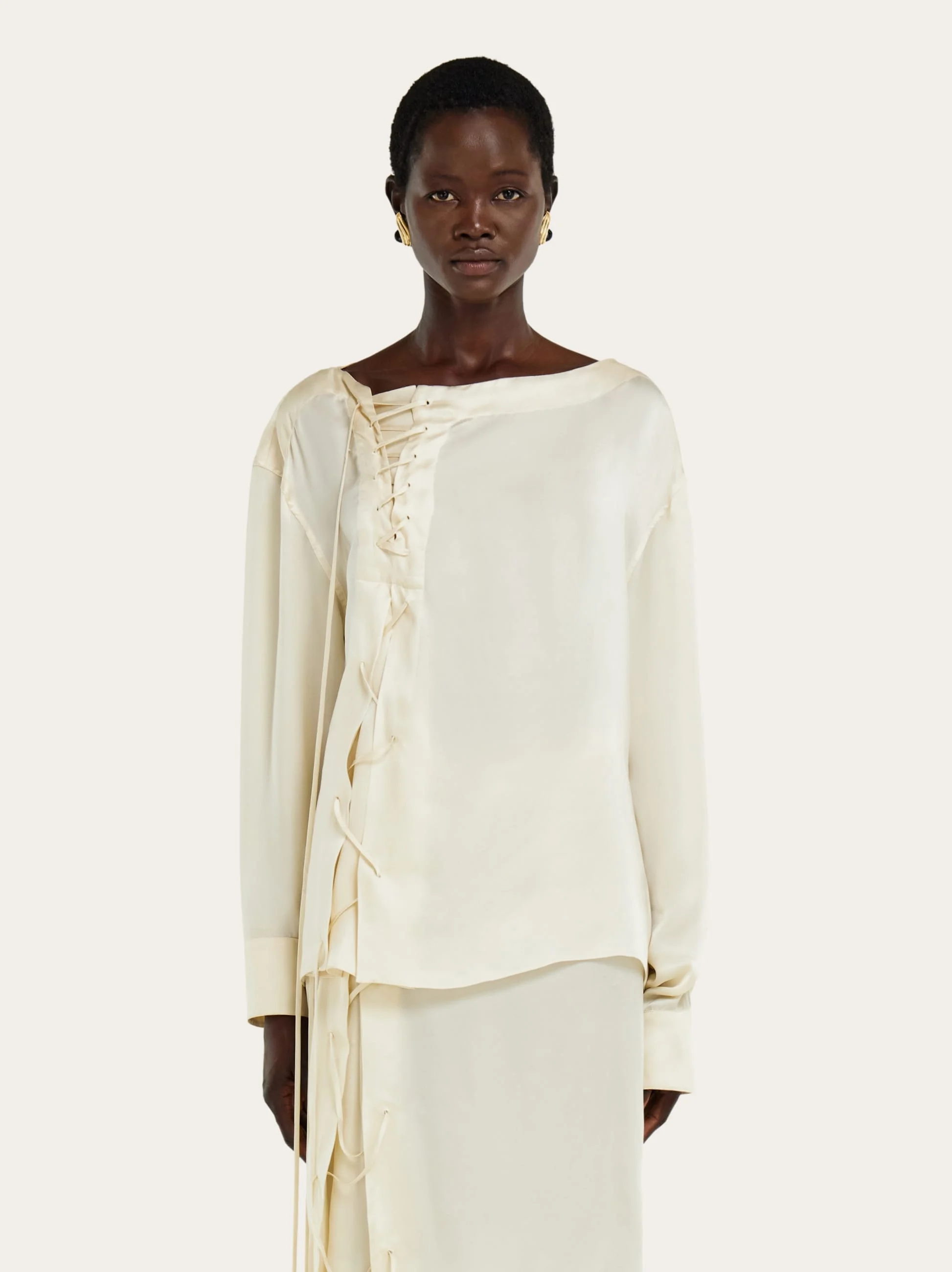Satin blouse with string tie detail - 1