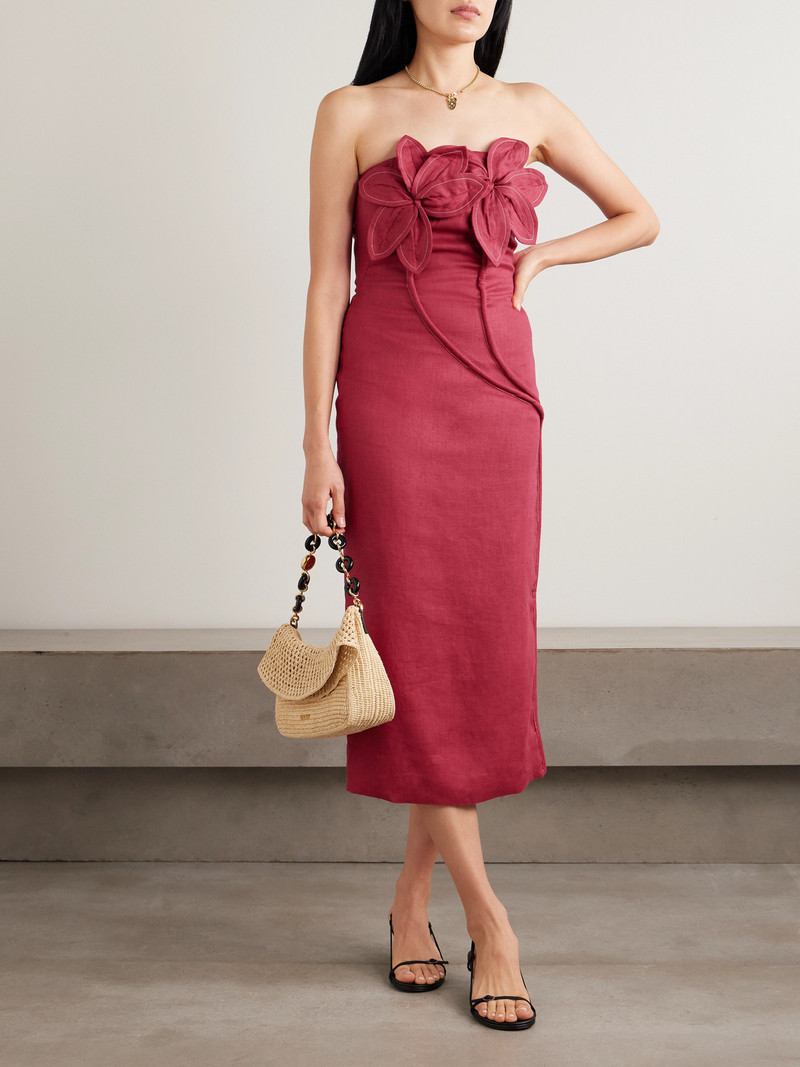 ANDRES OTALORA Florecer Strapless Appliquéd Linen Midi Dress outlook