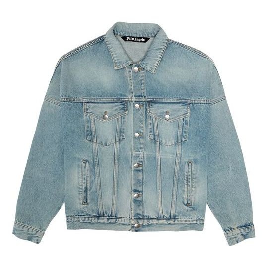 Palm Angels Logo Over Button-Up Denim Jacket 'Light Blue' PMYE006R203430017310 - 1