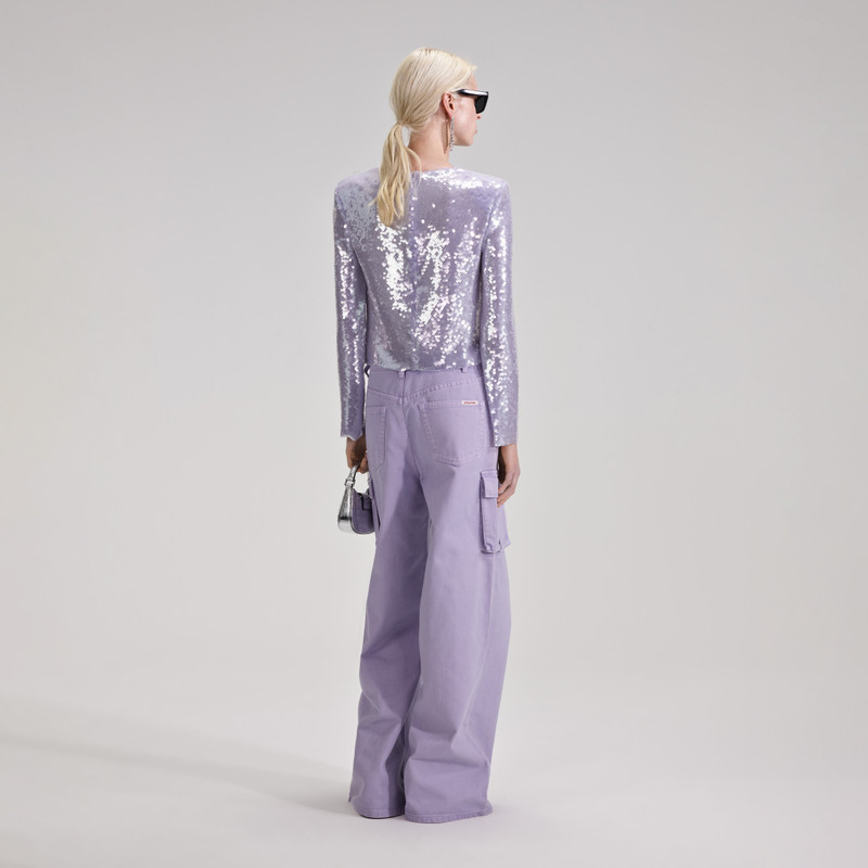 self-portrait Lilac Sequin Top outlook