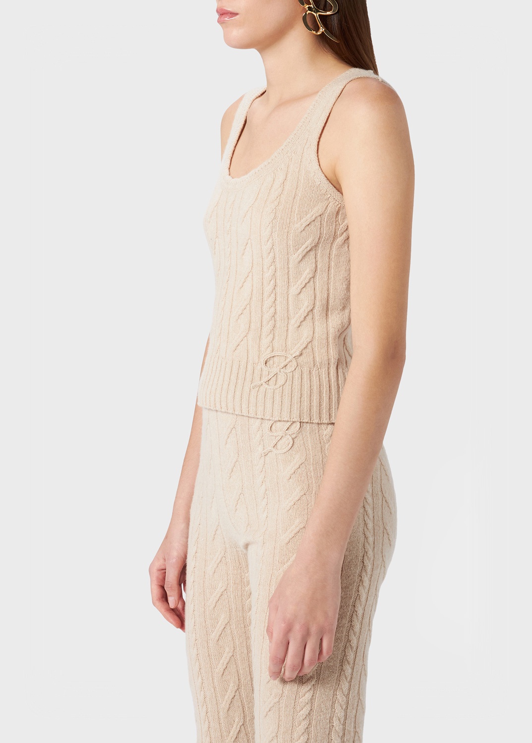 TANK TOP IN RIBBED CASHMERE AND WOOL WITH TORCHON DETAILING - 5