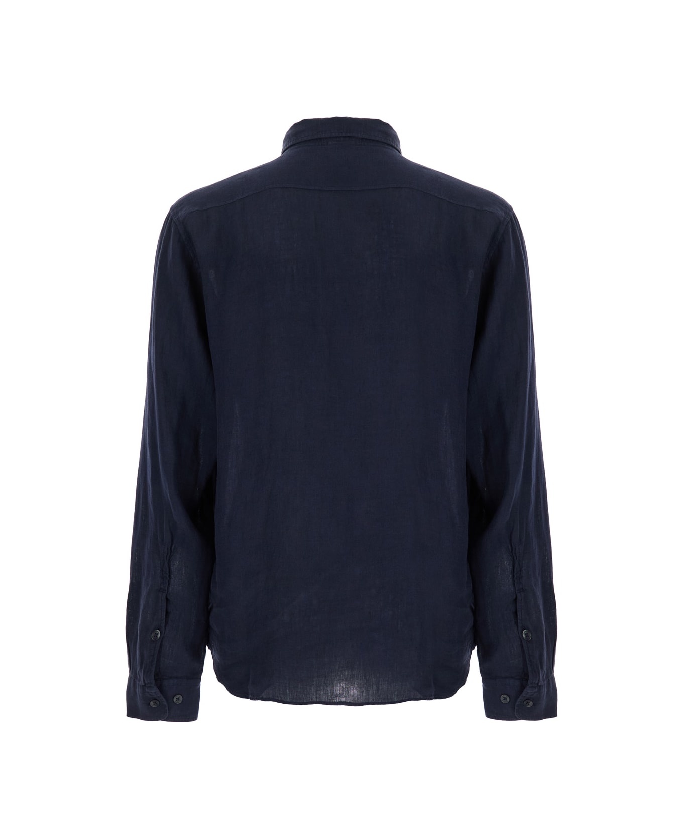 Blue Shirt With Lettering Logo Printed On The Front In Linen Man - 2