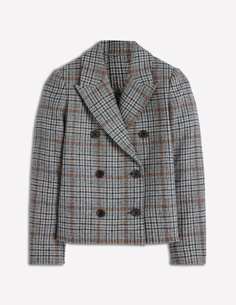 Boxy Double Breasted Blazer-Blue and Grey Prince of Wales 1
