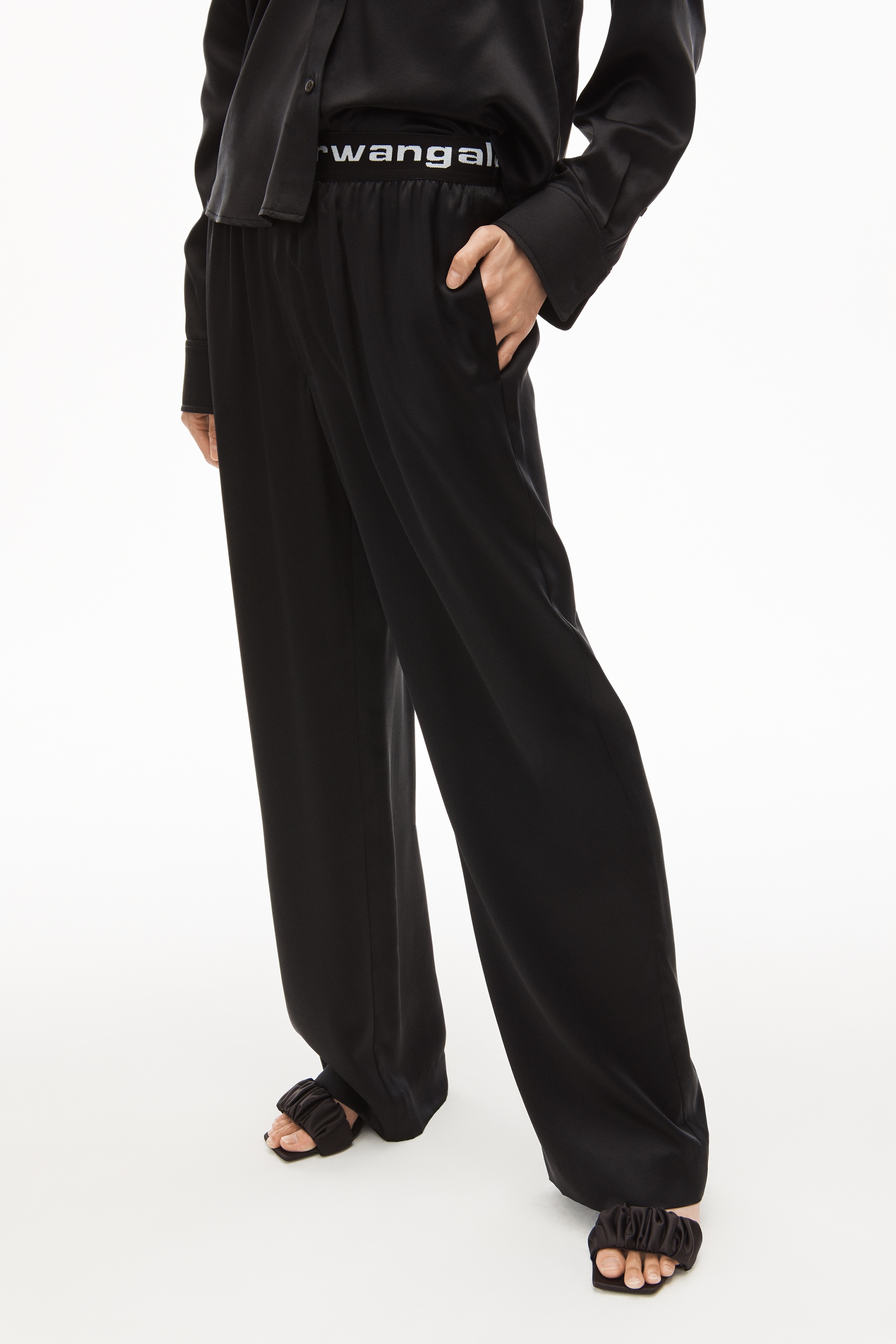 LOGO ELASTIC PANT IN SILK CHARMEUSE - 3