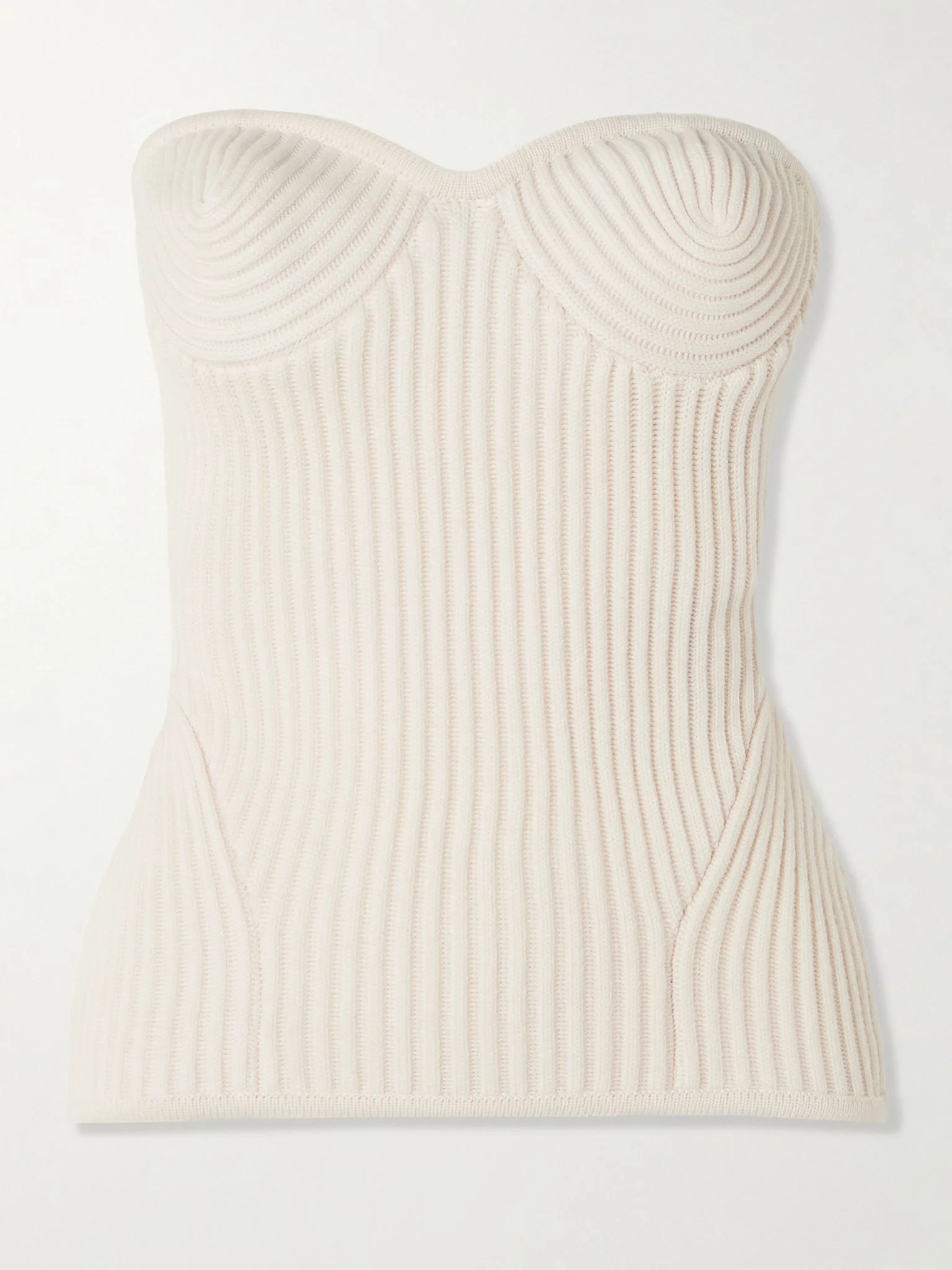 Paneled ribbed wool-blend bustier top White - 1