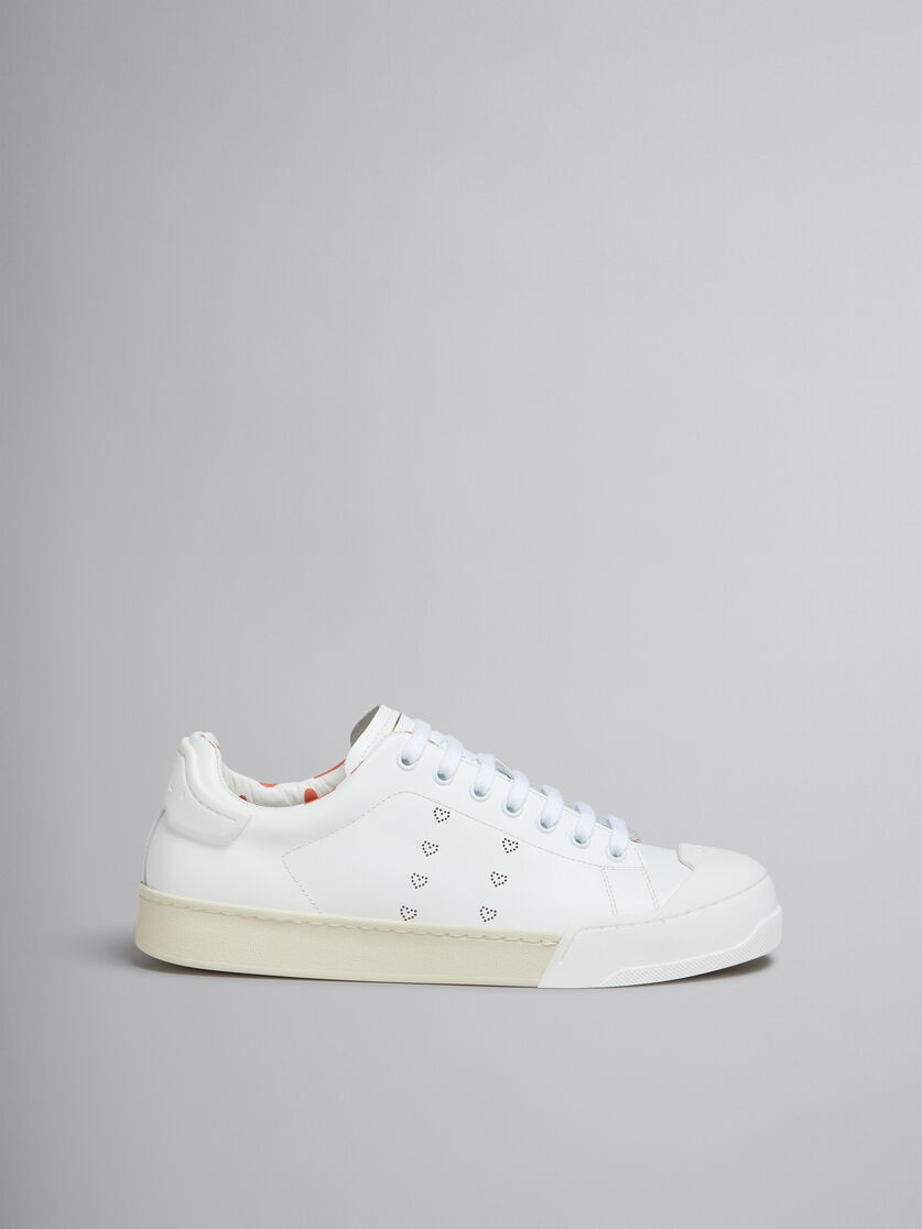 WHITE LEATHER DADA BUMPER SNEAKER WITH HEARTS - 1