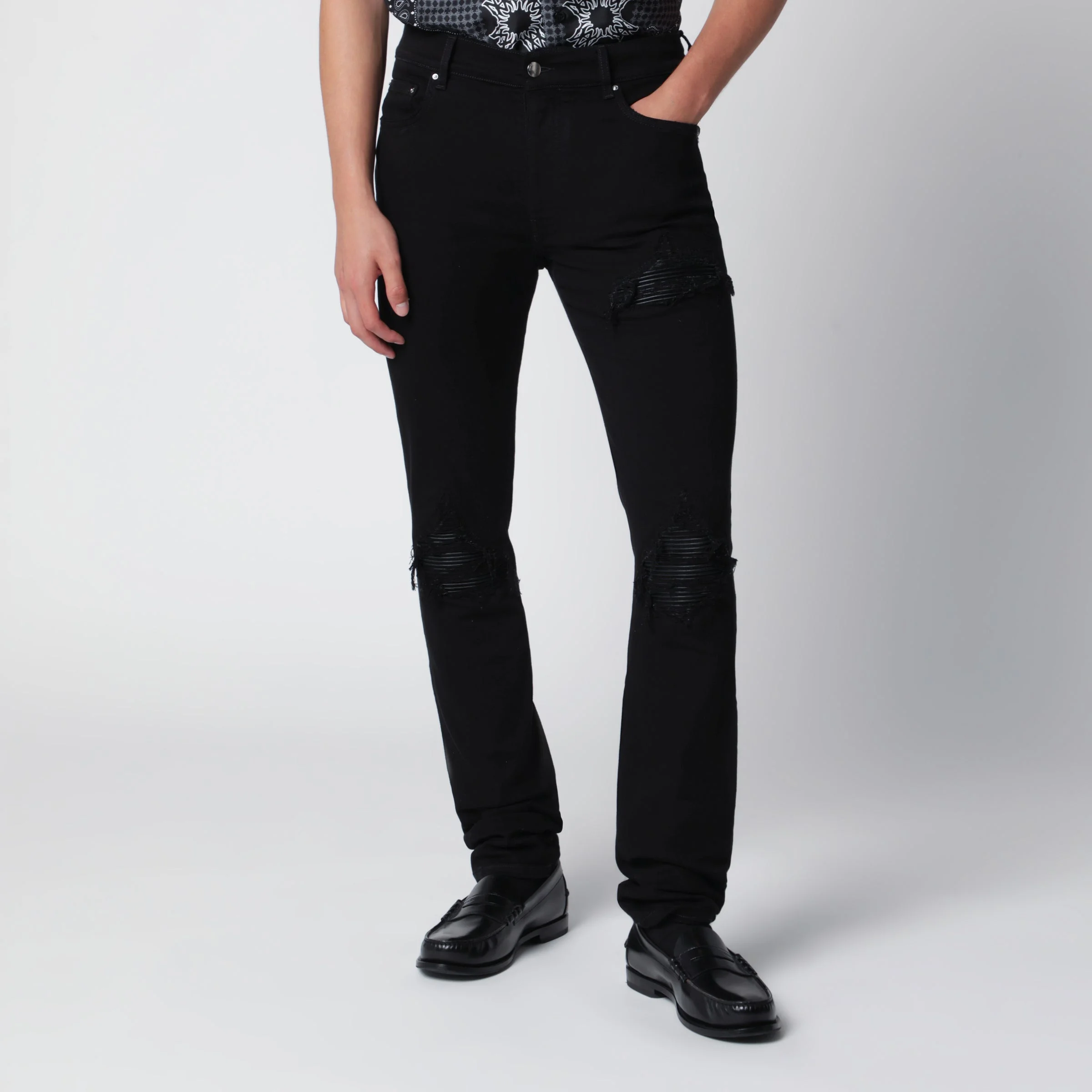 Ripped skinny cotton jeans in black - 1