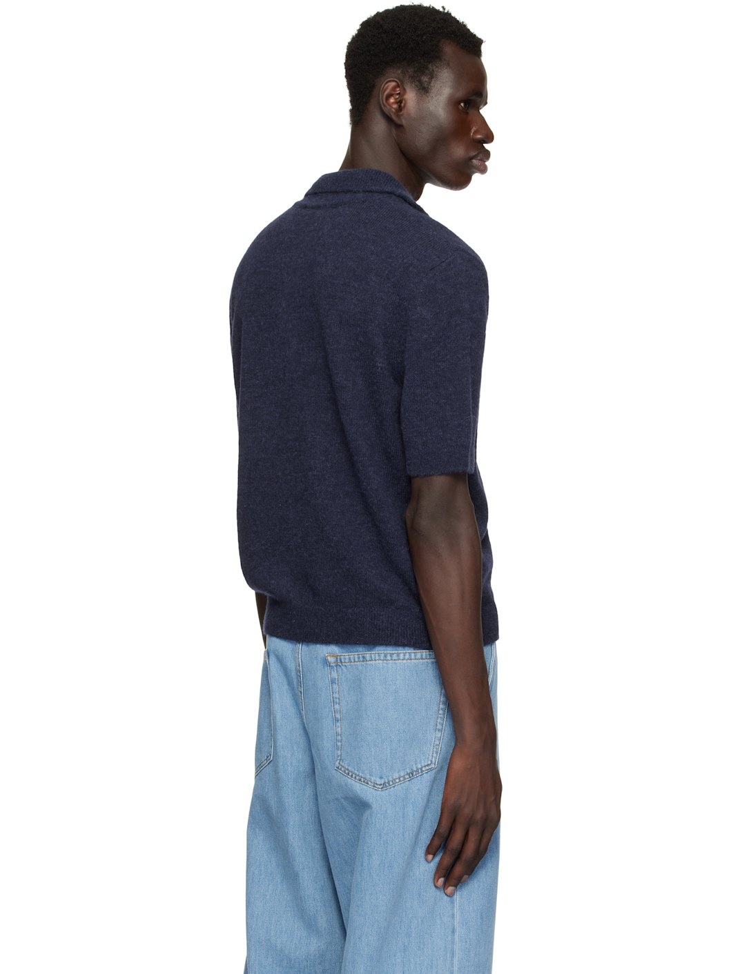 Navy Alpaca Wool Polo - 3