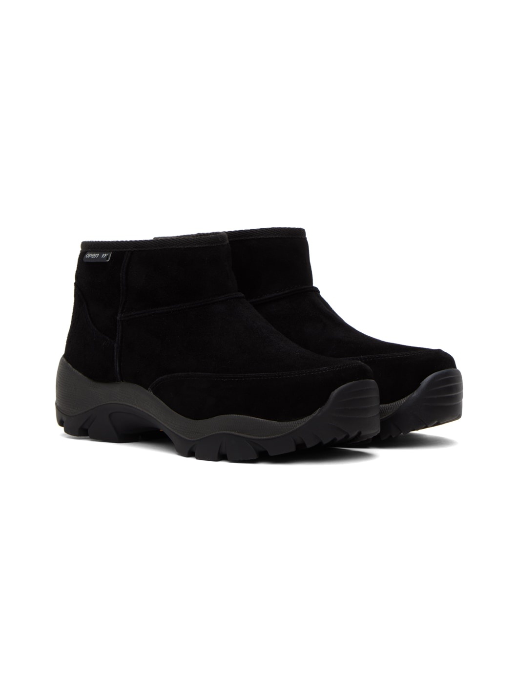 Black Treaded Shearling Boots - 4