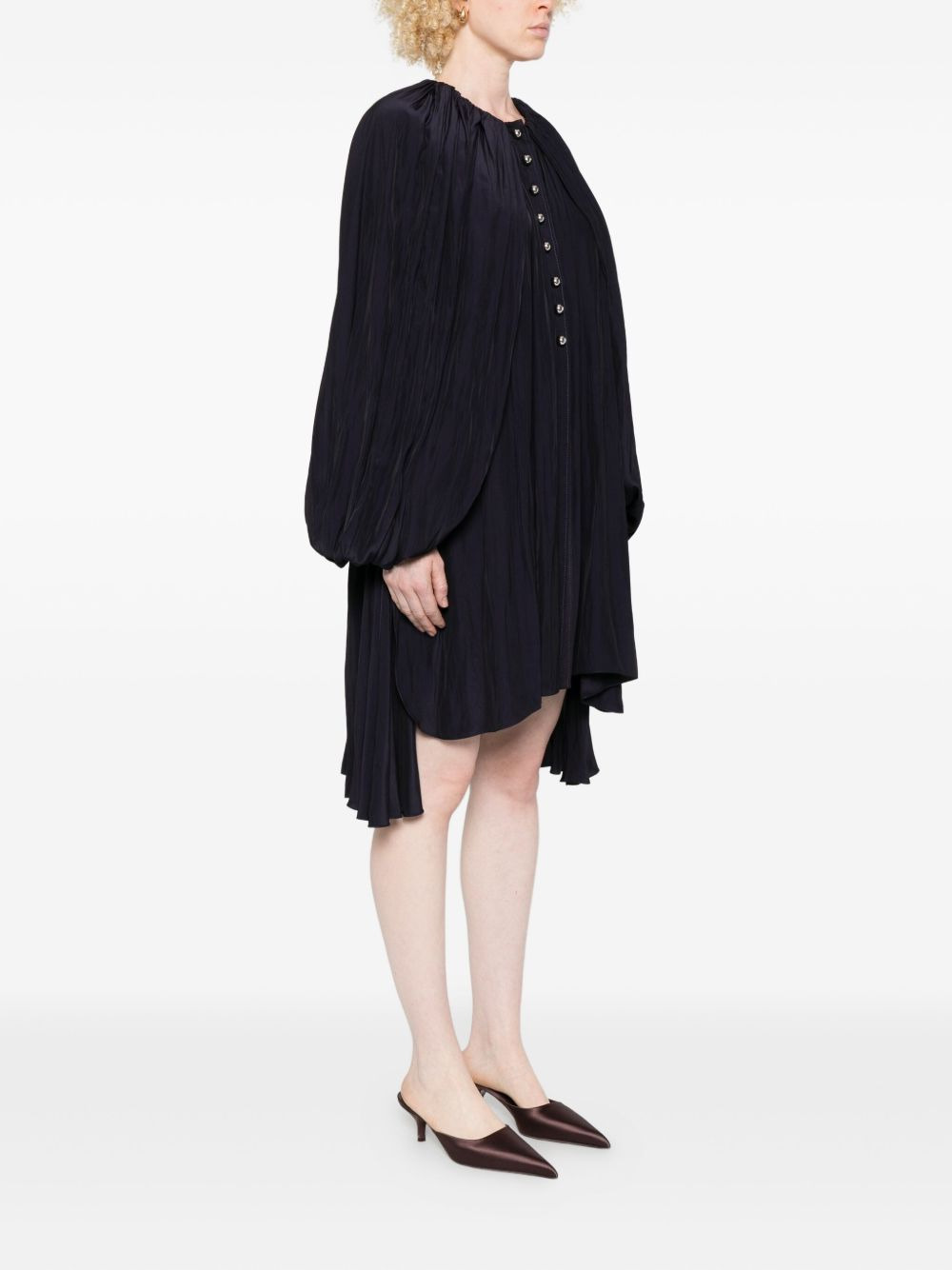 pleated button-front mini dress - 3