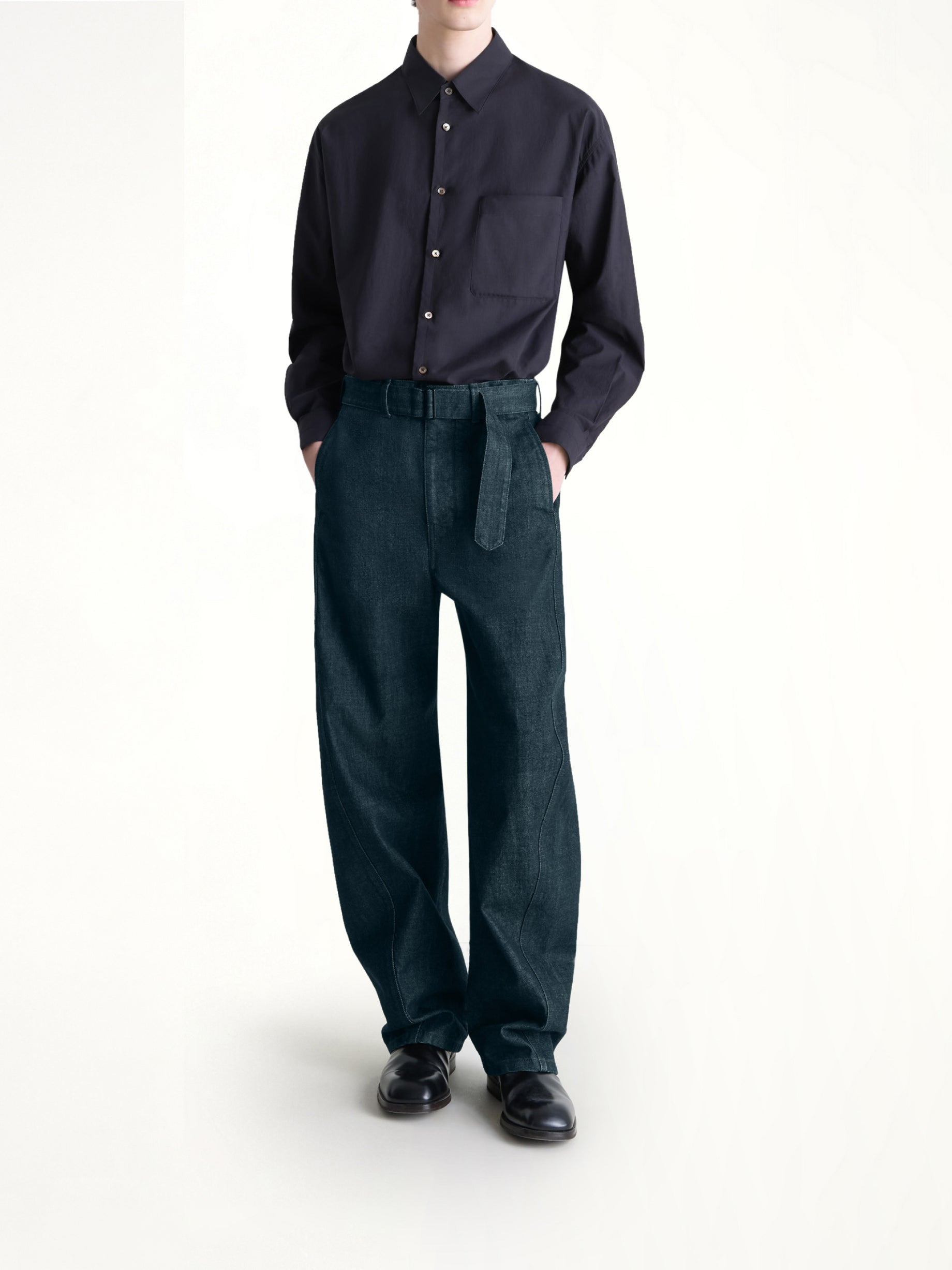 Twisted Belted Pants in Denim Indigo - 4