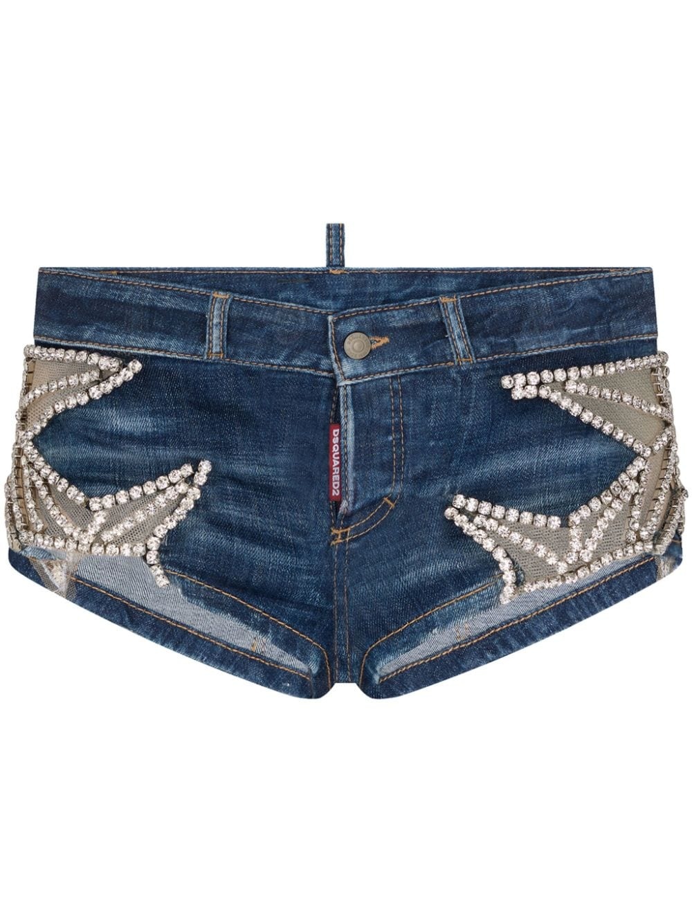 tulle-panelling denim mini shorts - 1