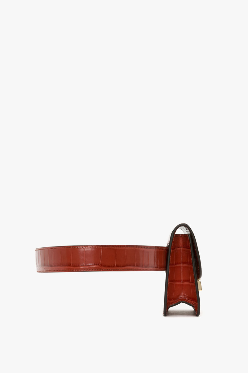 Nano Dorian Belt Bag In Brick Red Croc Embossed Leather 3
