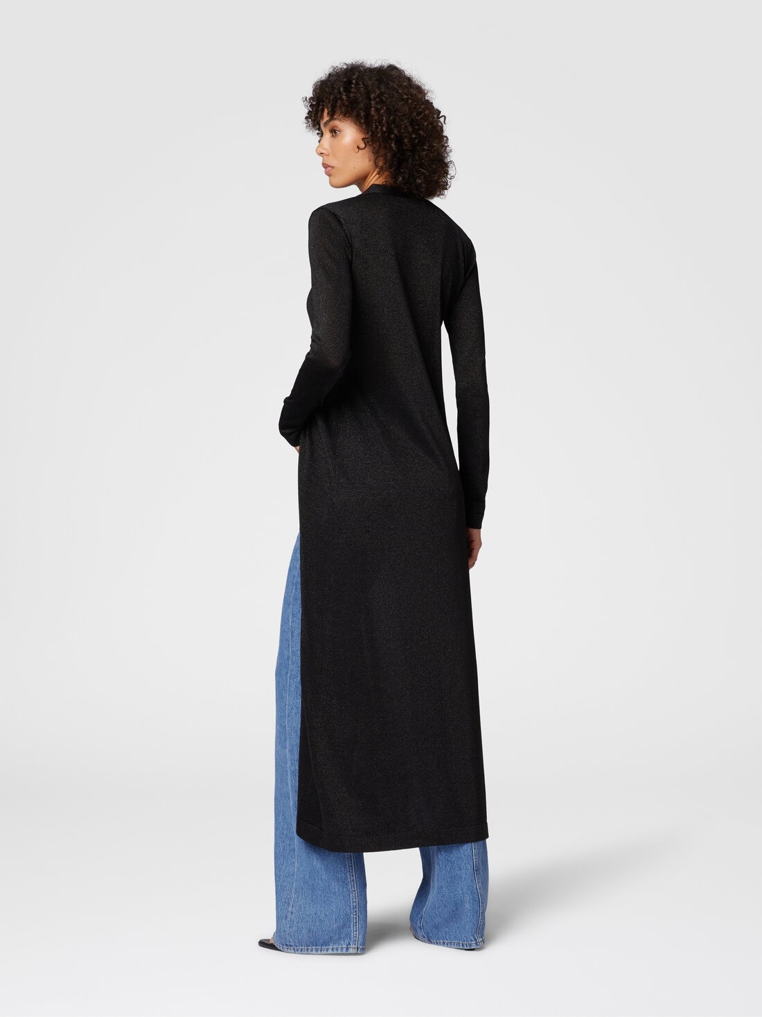 Long lamé viscose cardigan with V-neck - 3