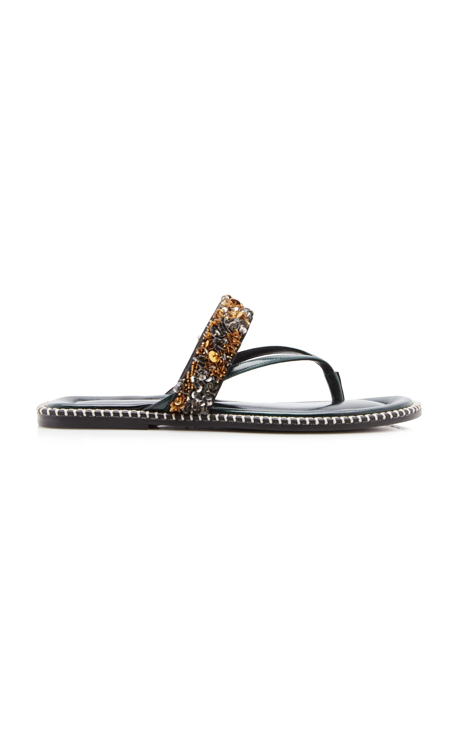 Sequin Embellished Leather Sandals - 1