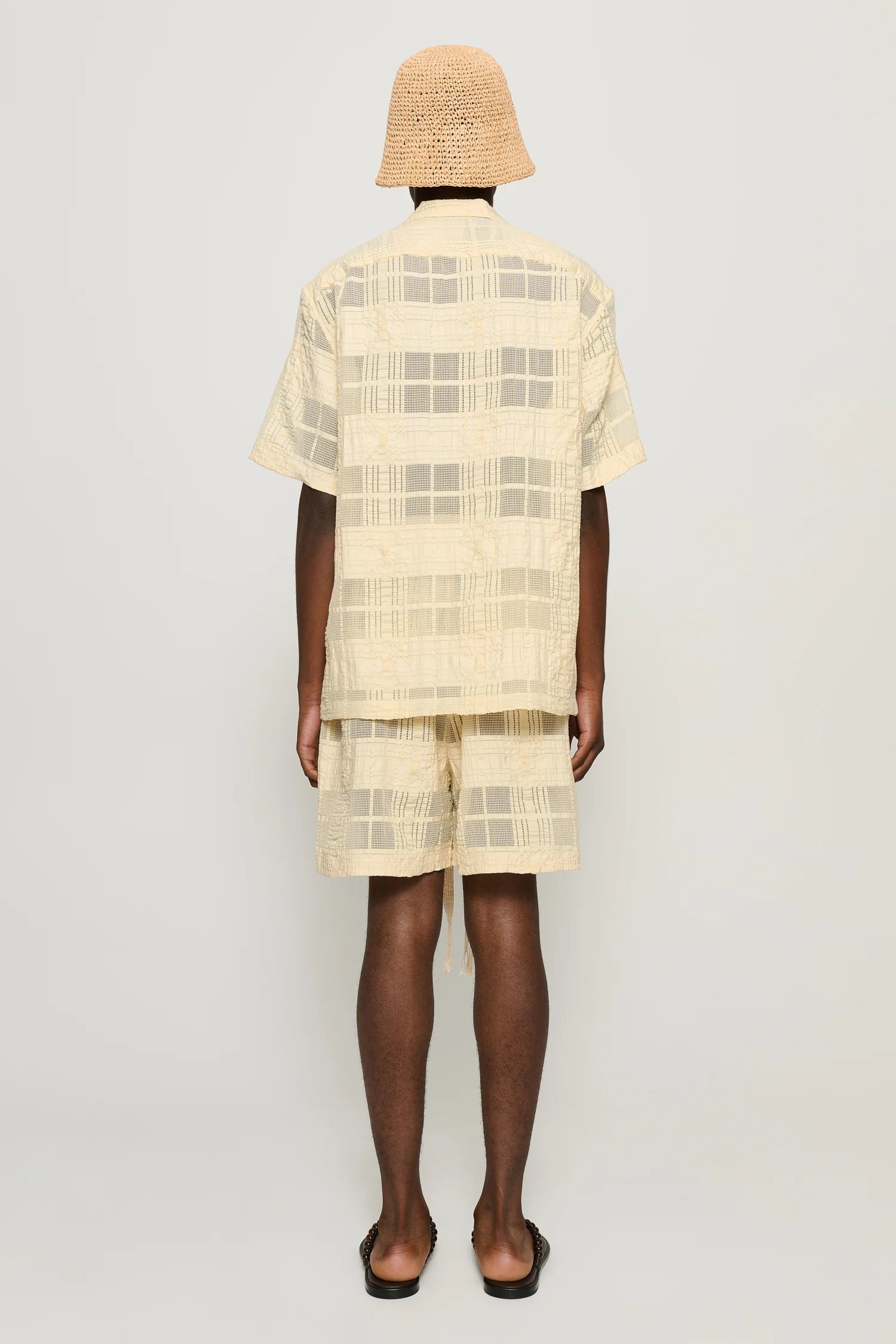 Enzo Beige Sheer Check Shorts - 3