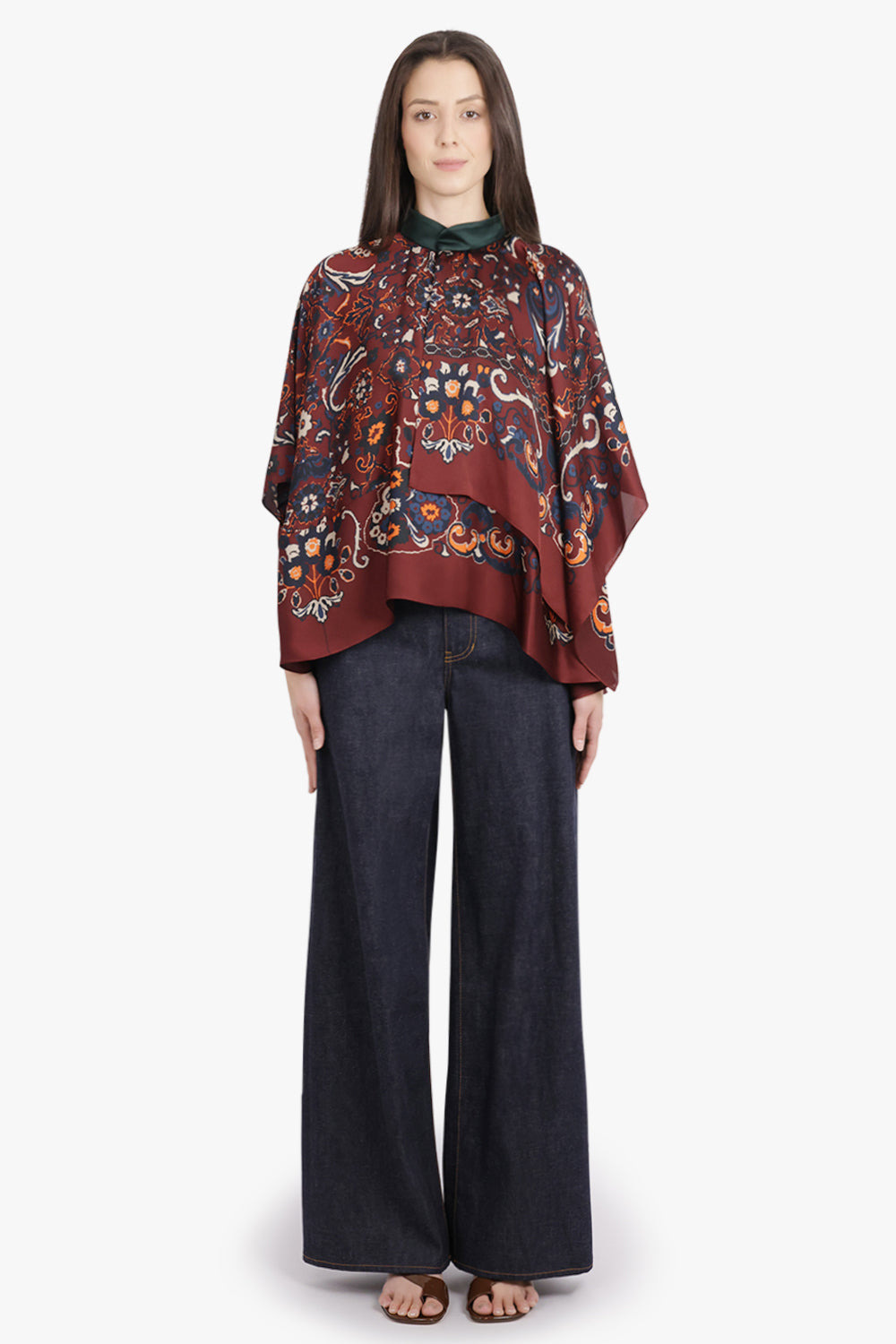 SCARF S/S FLORAL PRINT HIGH NECK DRAPE BLOUSE | BORDEAUX/MULTI - 4