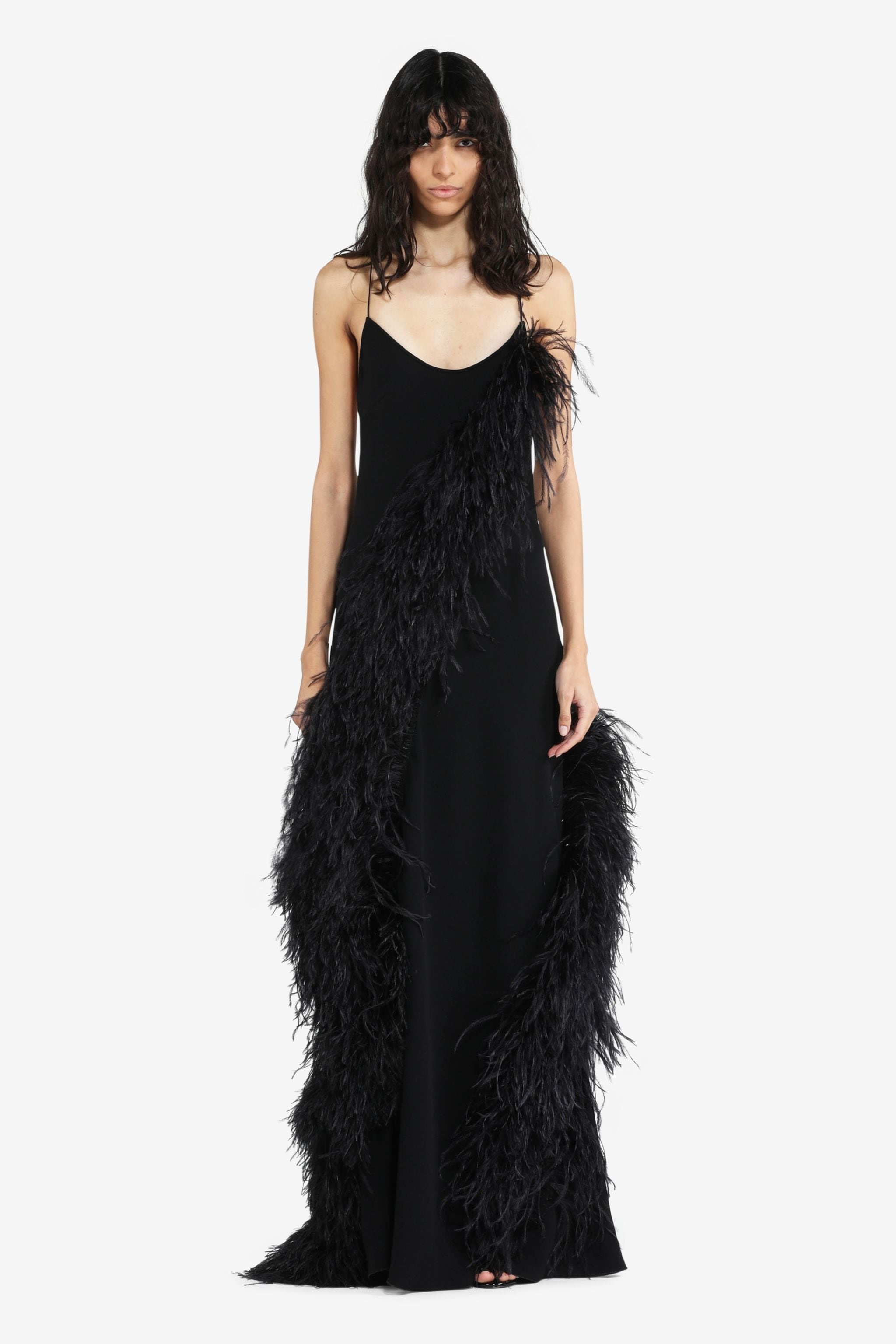 FEATHER-TRIM SLIP DRESS - 1