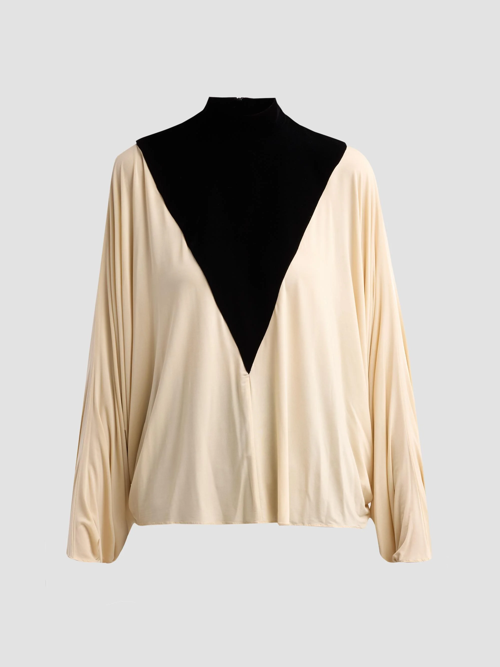 Women's Valiant Velvet & Jersey Batwing Top - Black Cream - 1