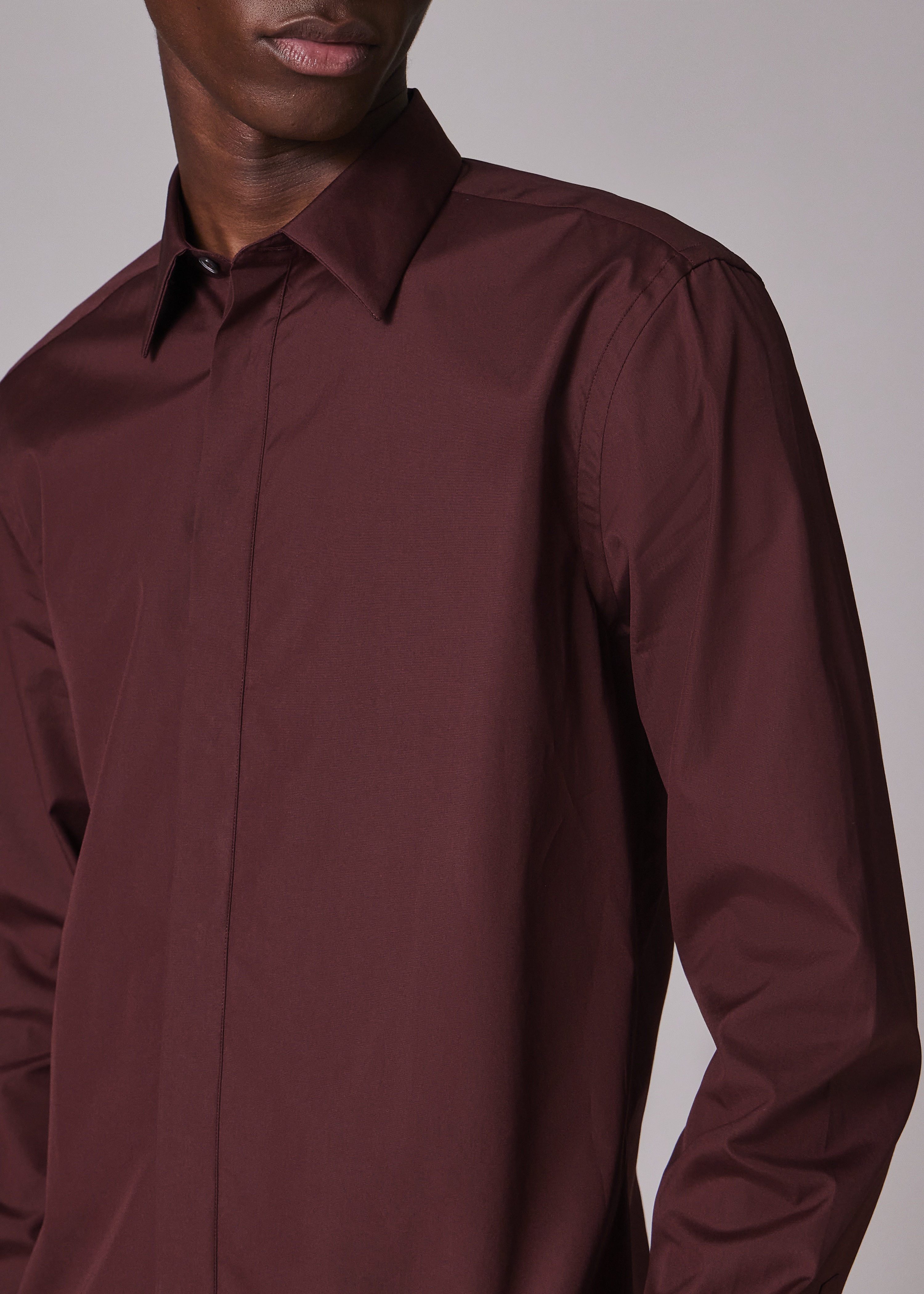 Slim-Fit Burgundy Cotton Shirt - 4