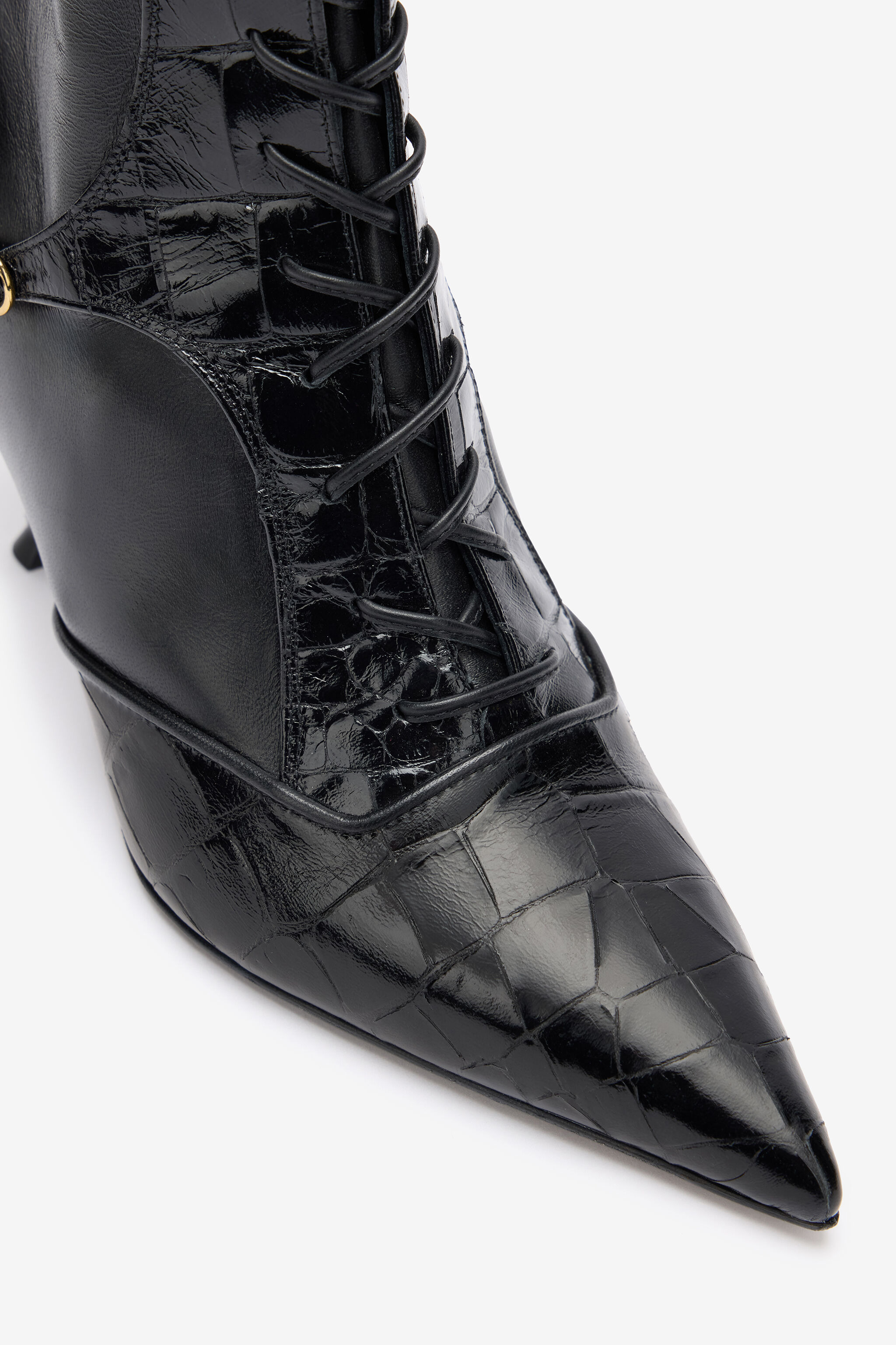 Crocodile-Effect Lace-Up Ankle Boots - 5