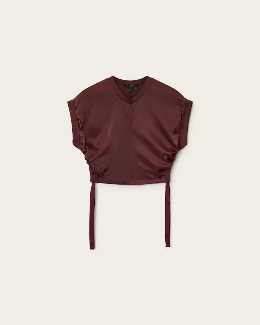 MIRA CROPPED SATIN DRAWCORD T-SHIRT - 1