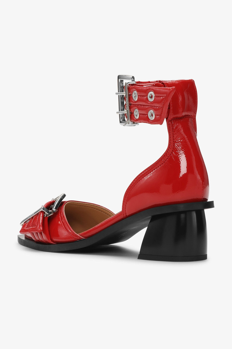 RED FEMININE BUCKLE OPEN CUT PUMPS 3