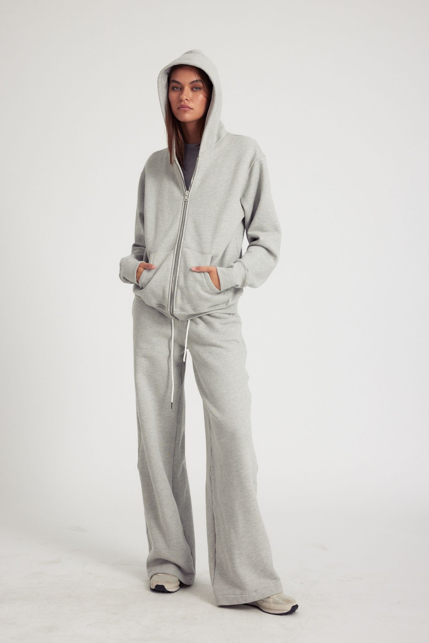 HEATHER GREY ZIP UP HOODIE - 2