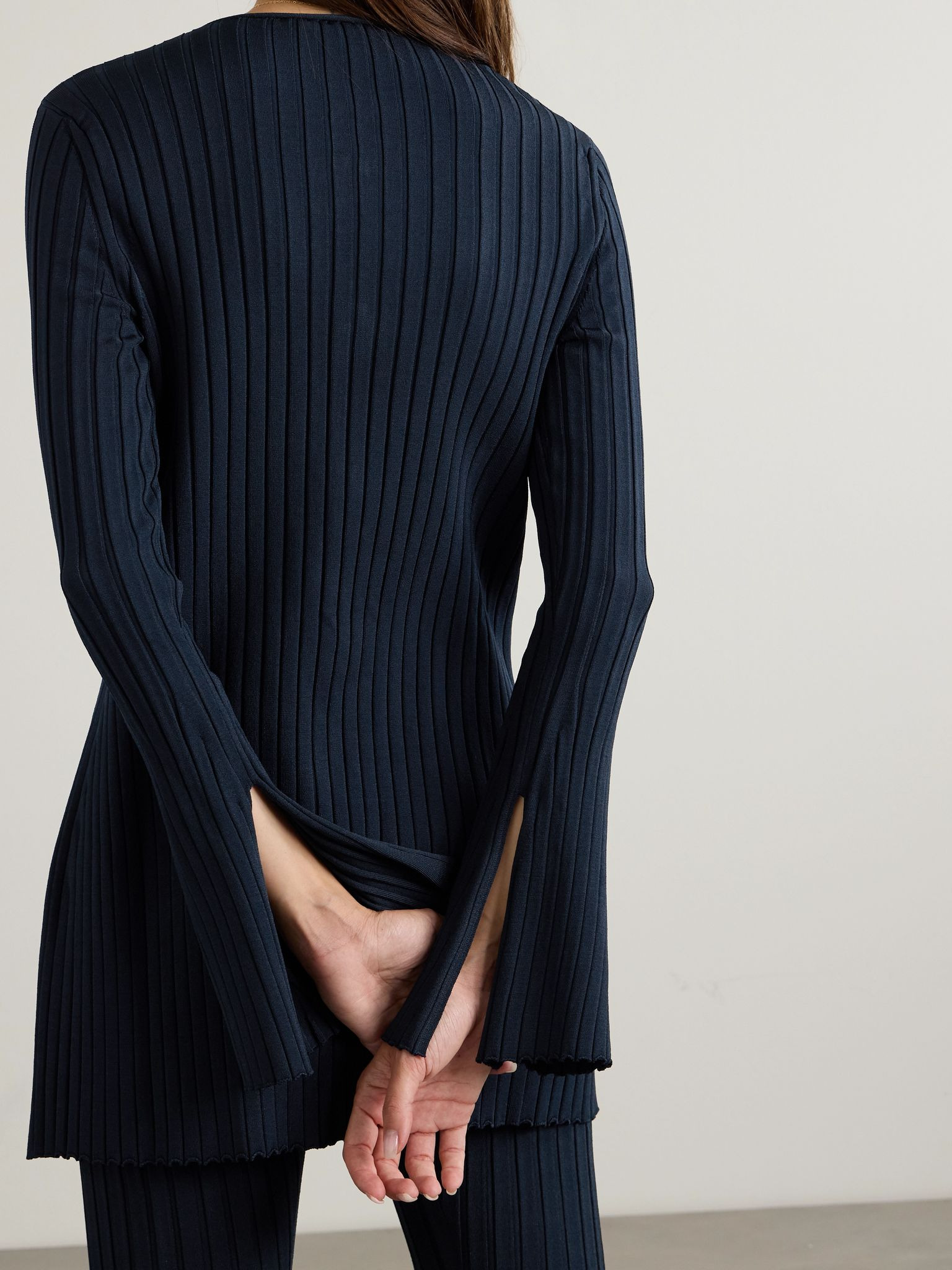 Ribbed-knit cardigan Navy - 3