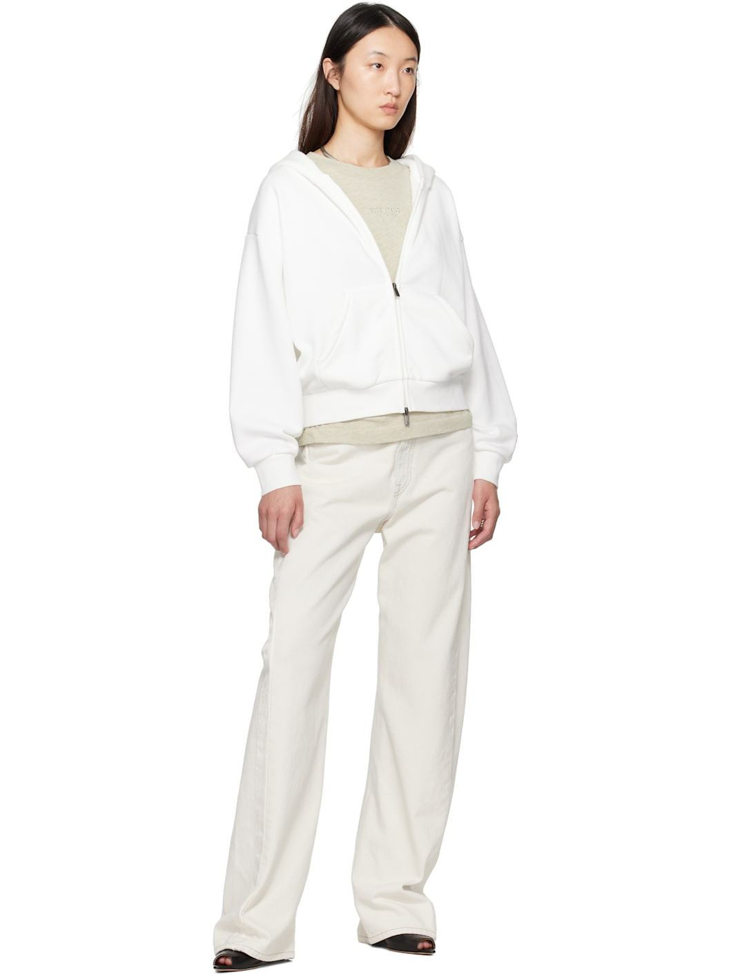 White Classic Fit Zip-Up Hoodie - 4
