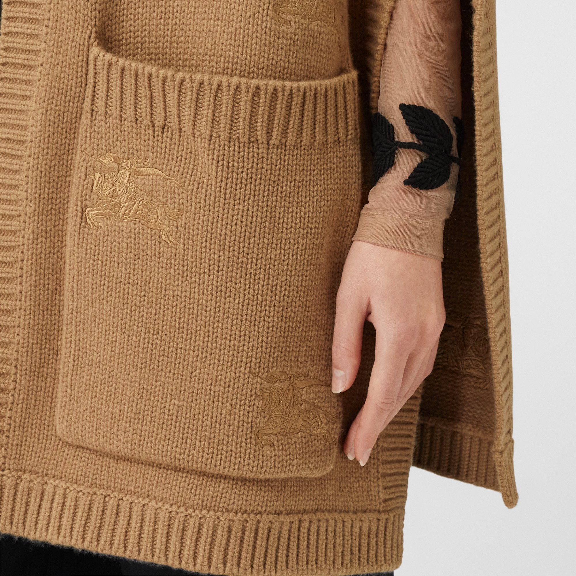 Embroidered EKD Wool Cashmere Hooded Cape - 5