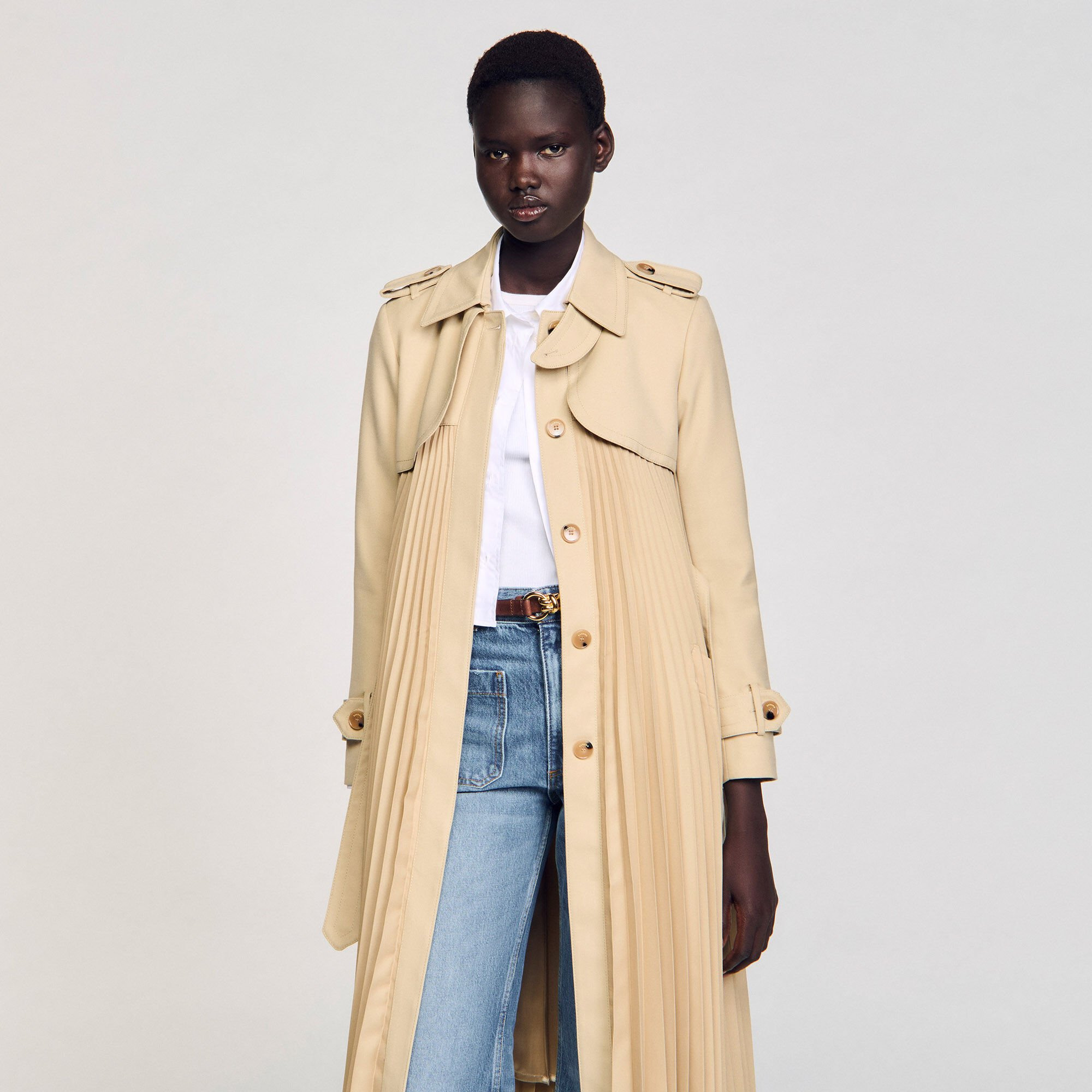 PLEATED TRENCH COAT WITH BELT - 5