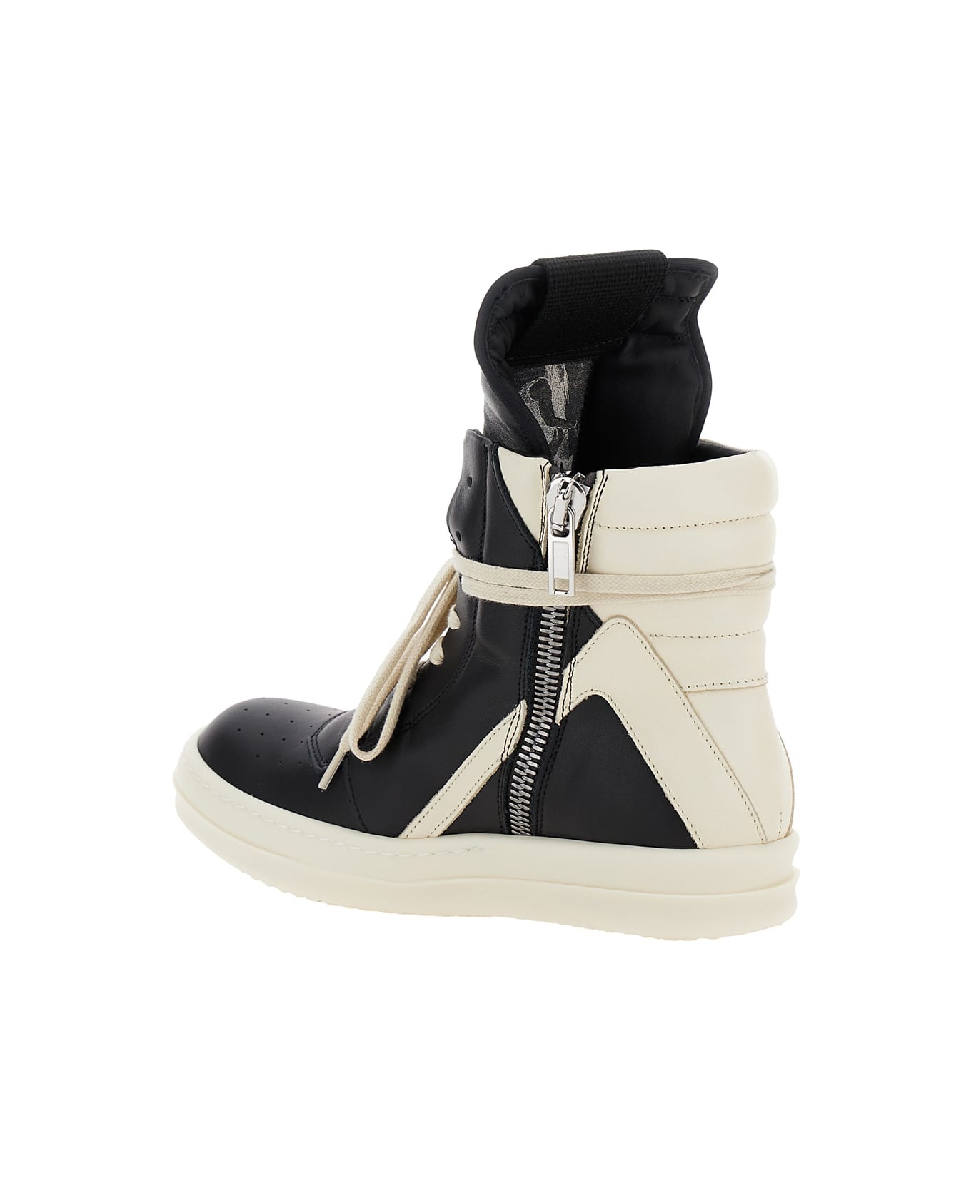 'geo-basket' Black Anche White High-top Sneakers With Contrasting Details In Leather Woman - 3